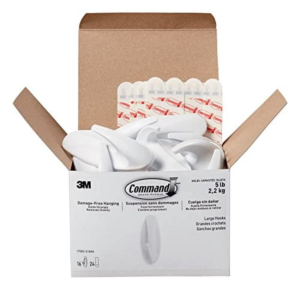 Command Large Wall Hooks, Damage-Free Adhesive Hanging Organizer for Home and Office (White, 16 Hooks with 24 Strips) 3ihr0