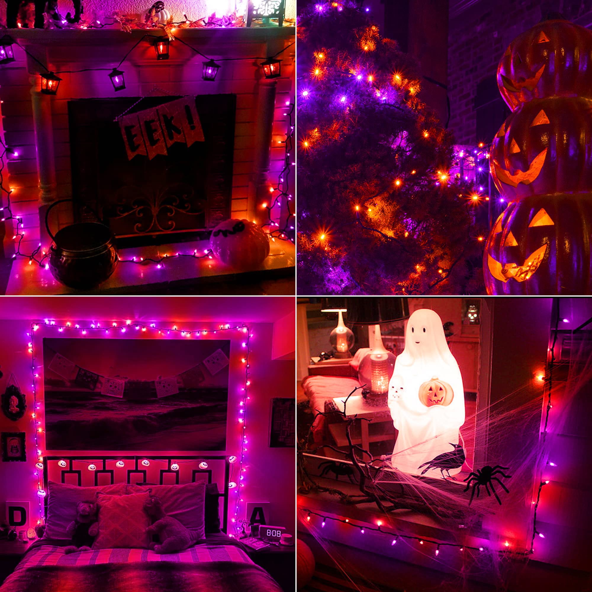 Tetou Halloween String Lights, 100 LED Waterproof Decorative Lights with 8 Lighting Modes and Timer (Orange, 33 ft) o4tvf