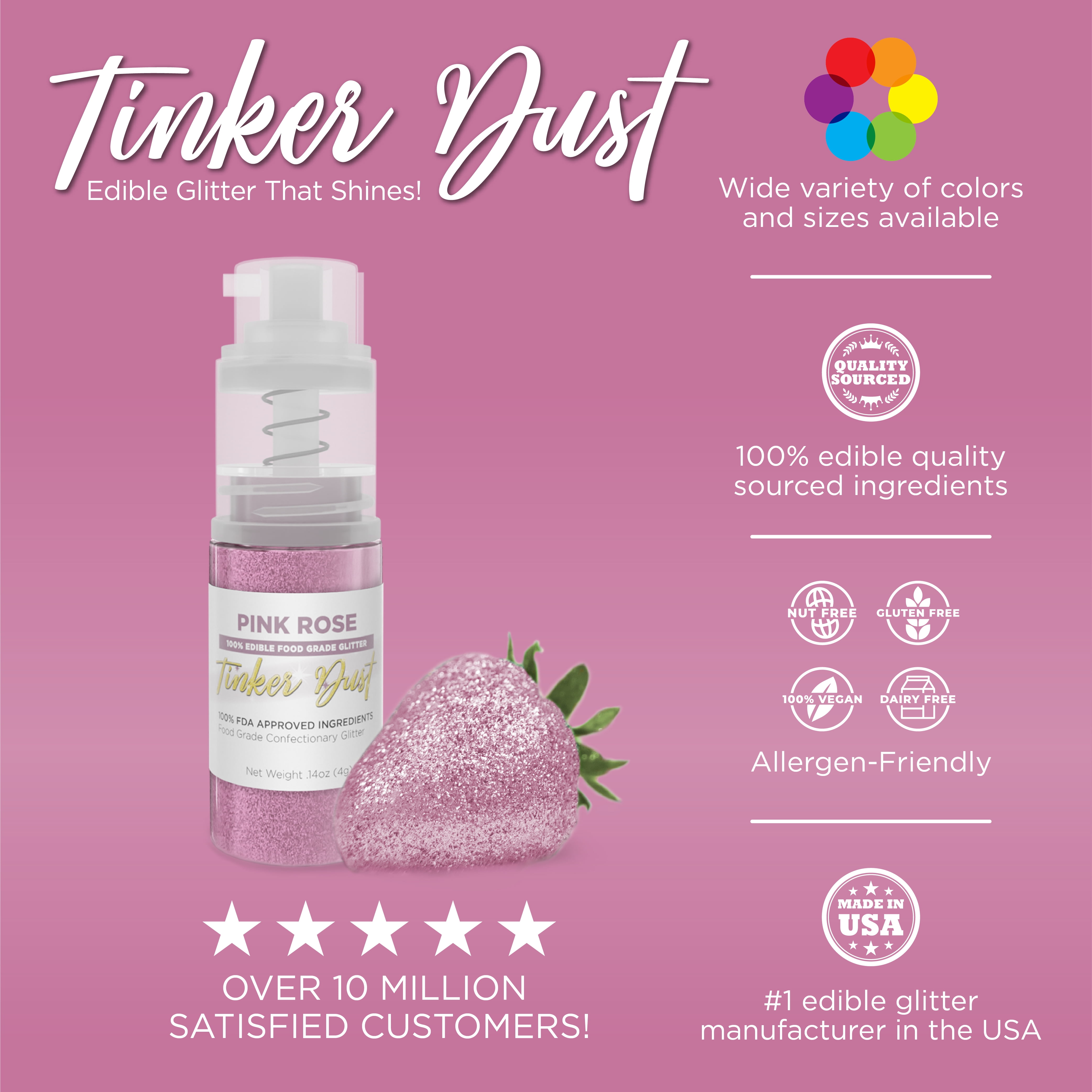 Bakell Tinker Dust Edible Glitter for Drinks and Confections (Pink Rose, 0.1 oz) 0z0pp