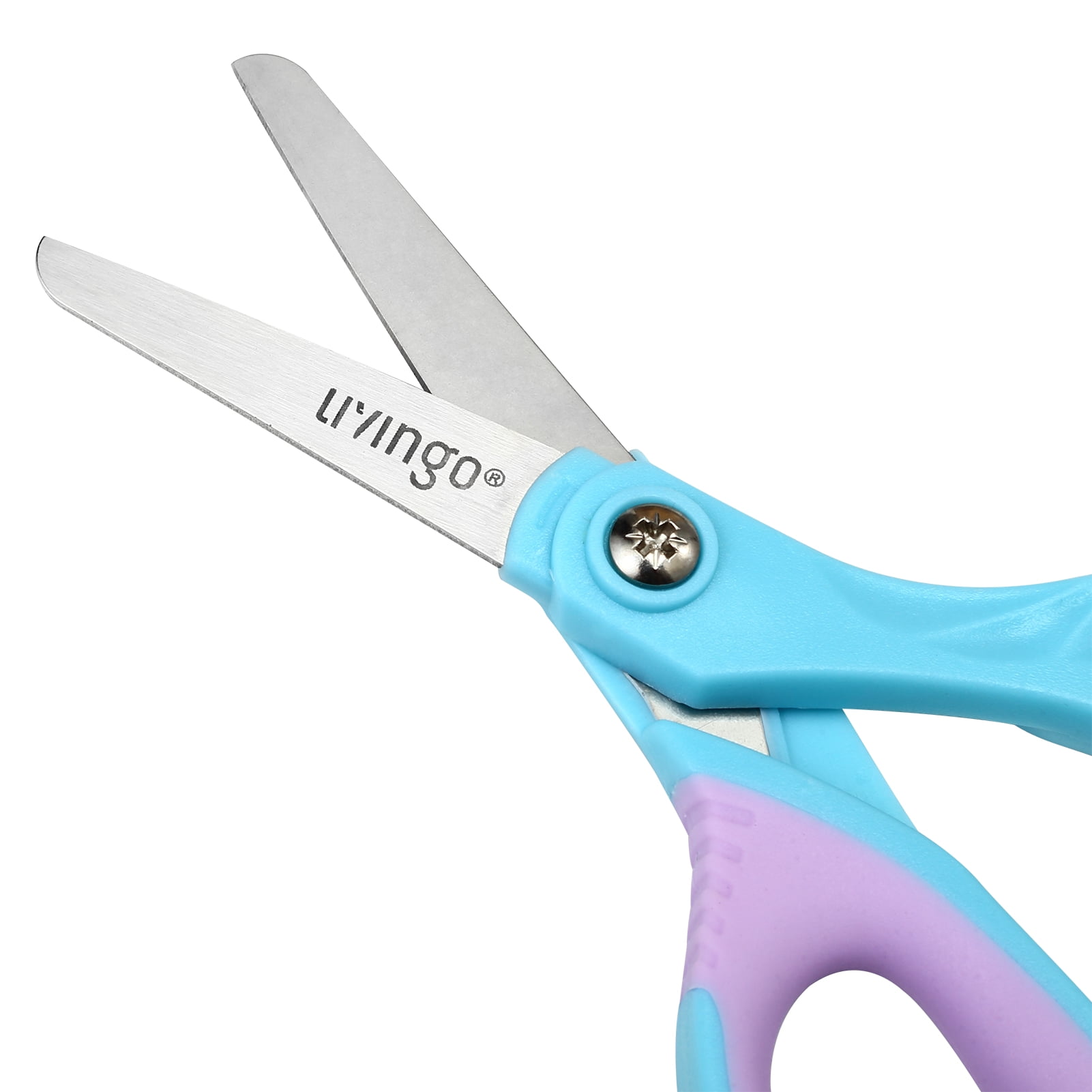 LIVINGO Safety Scissors for Kids and Crafts, Stainless Steel Blades with Rounded Tips (Multi-Color, 4-Pack, 5.5 in) h5ech