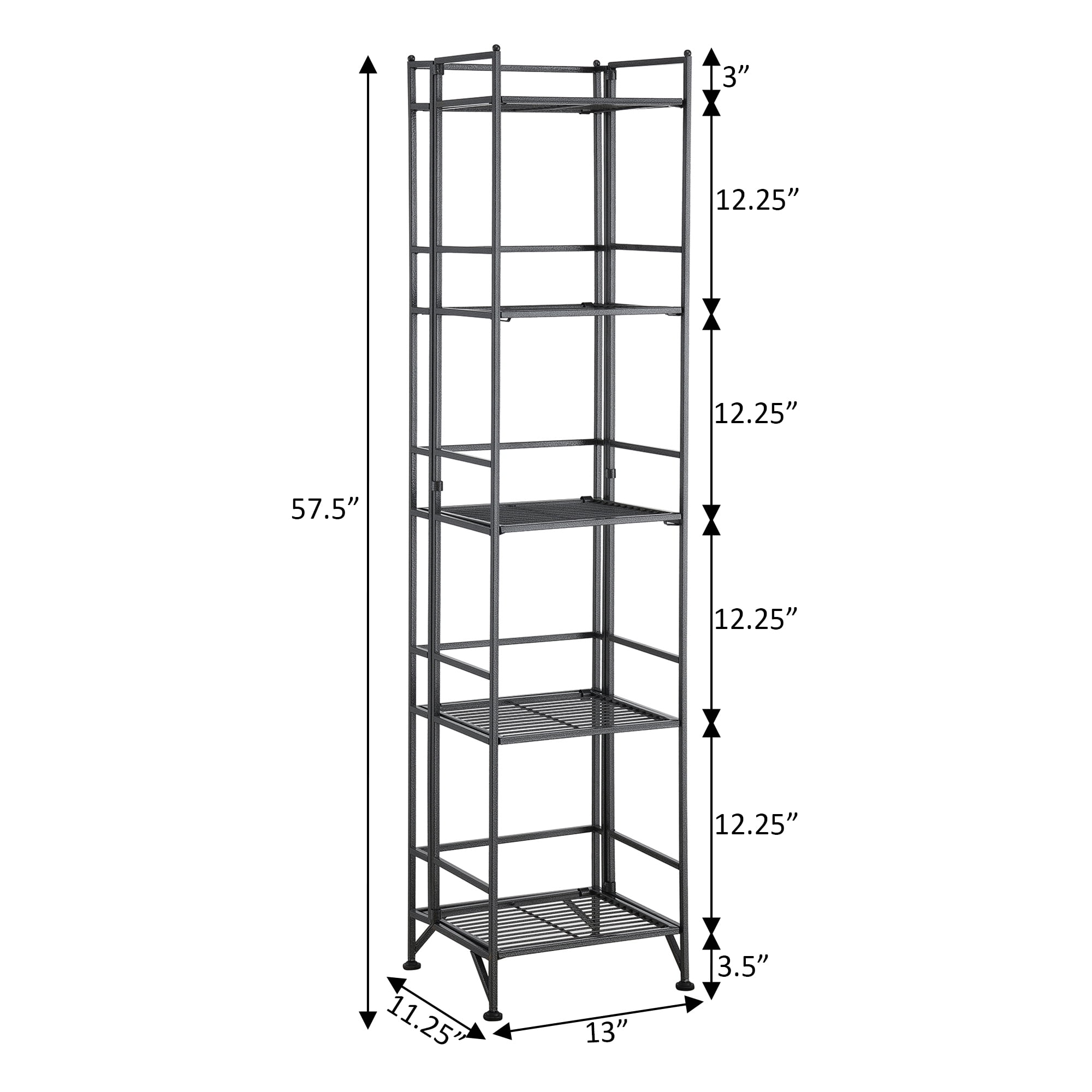 Convenience Concepts Xtra Storage 5 Tier Folding Metal Shelf, Heavy-Duty Organizer (Speckled Gray, 13 in x 11.25 in x 57.5 in) picrd