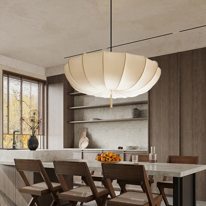 Viaurbe Japanese Minimalist Fabric Shade Chandelier with Iron Frame (Round, 18 in) 4kf1h