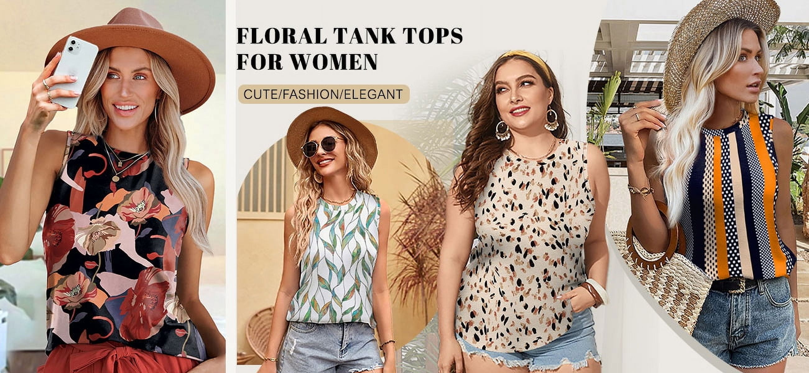 Fantaslook Womens Floral Tank Top Crewneck Casual Sleeveless Summer Blouse (Floral, L) kjns6