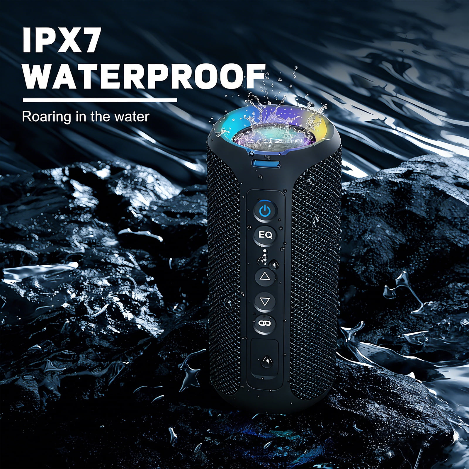 Ortizan Portable Bluetooth Speaker, IPX7 Waterproof Wireless Speaker with Dynamic Light Show and Deep Bass (Blue) whgi2