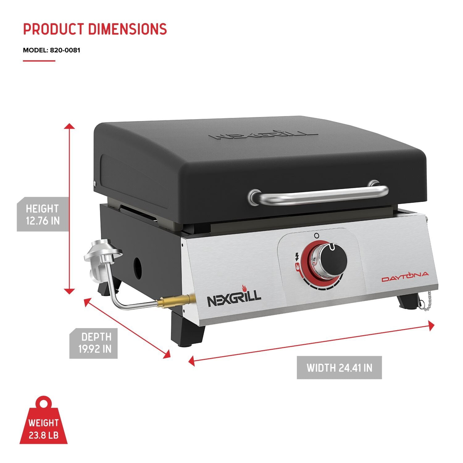 Nexgrill Daytona 1-Burner Portable Gas Griddle with Built-In Lid (Silver, 271 sq in) 3rsdm