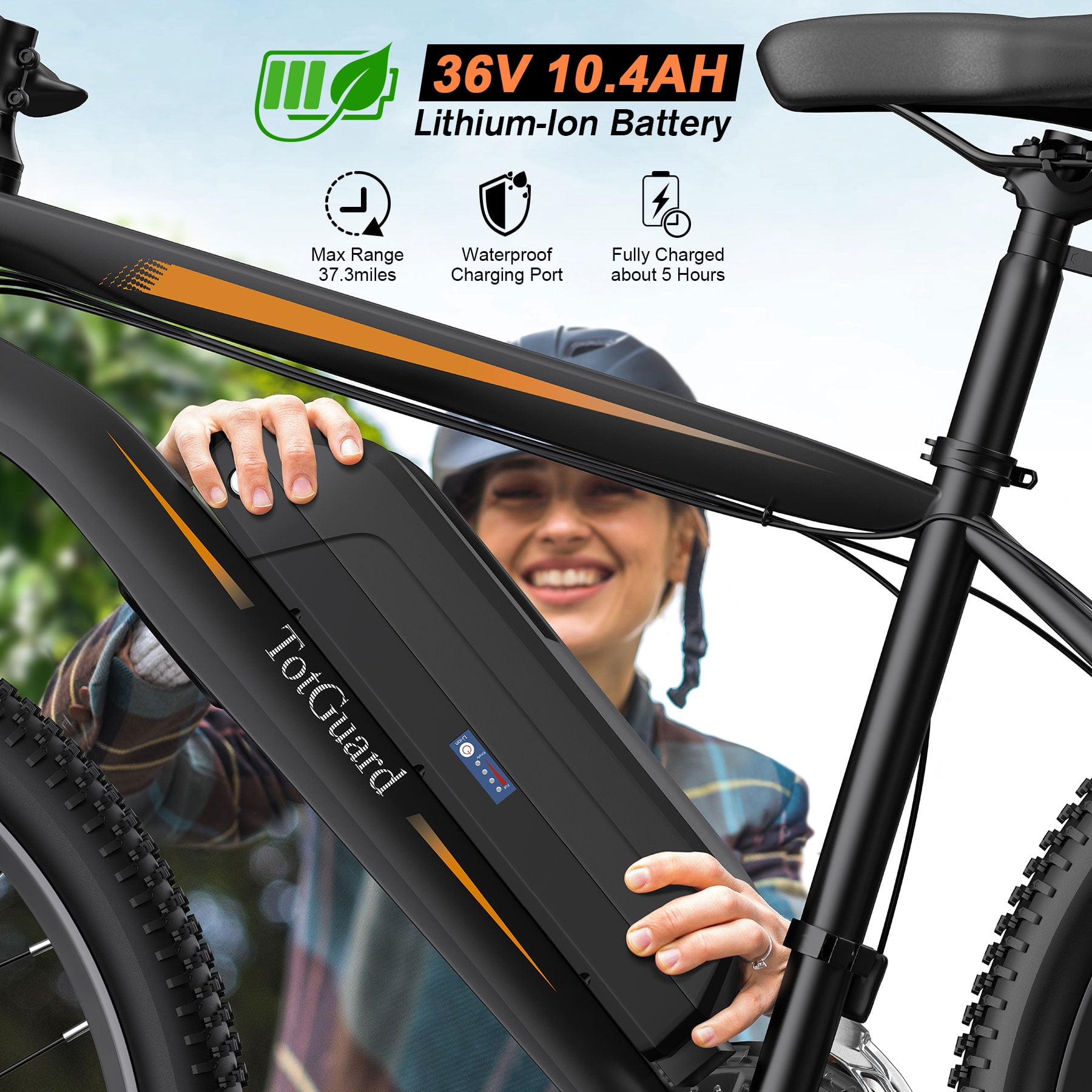 TotGuard Electric Mountain Bike for Adults, 350W Ebike with 36V 10.4Ah Removable Battery, 21-Speed Shimano Gears, Suspension Fork (Orange, 26 in) zsnwl