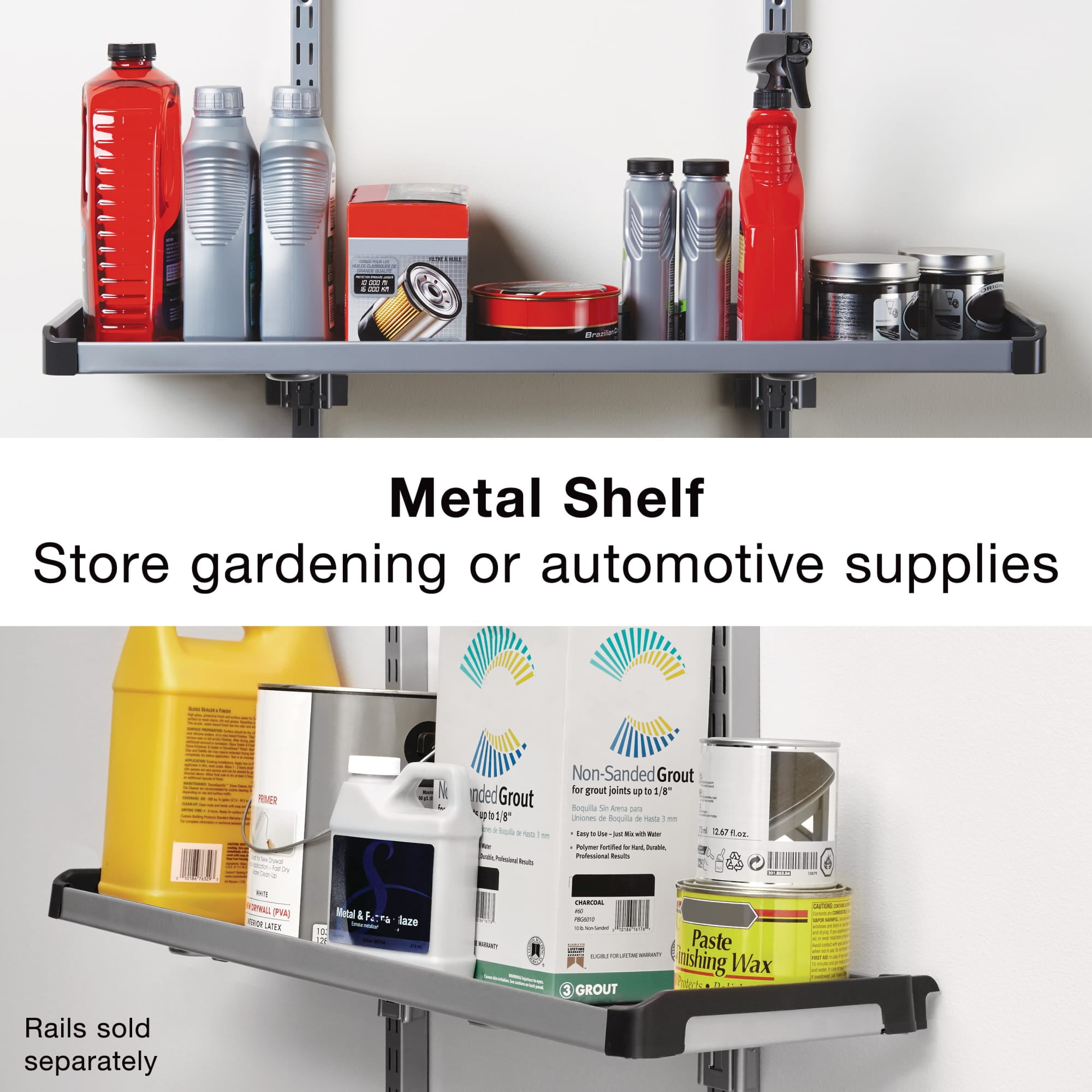 Rubbermaid FastTrack Garage Storage Large Metal Shelf (Satin Nickel, 50 lb Capacity) z83ks