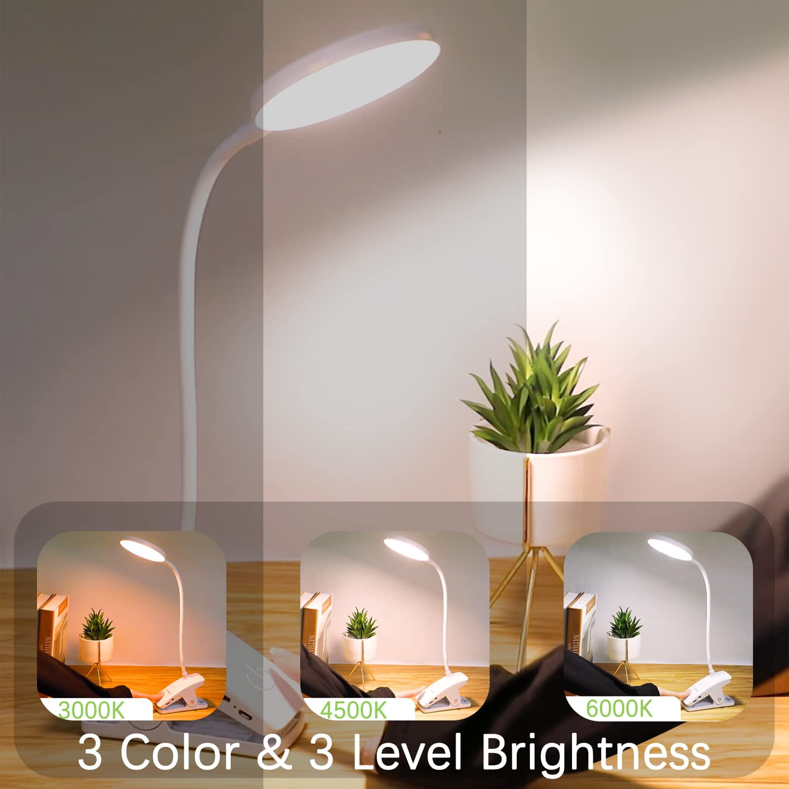 Ledander USB Rechargeable LED Clip-on Desk Lamp (Black, 1 Pack) 6jzol