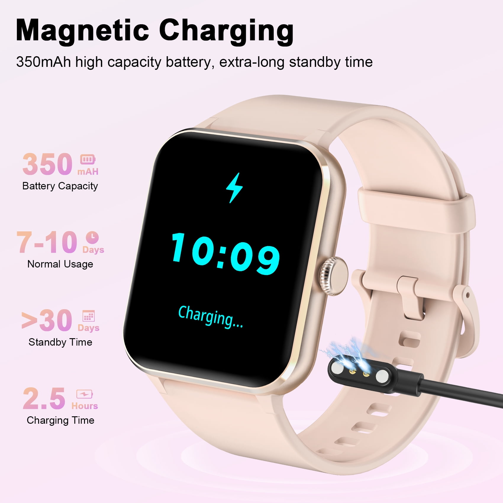 IOWODO Smart Watch with Bluetooth Calling and AI Voice Assistant, 1.85 in HD Touch Screen, IP68 Waterproof Fitness Tracker (Pink, 5.9-9.2 in) v41co