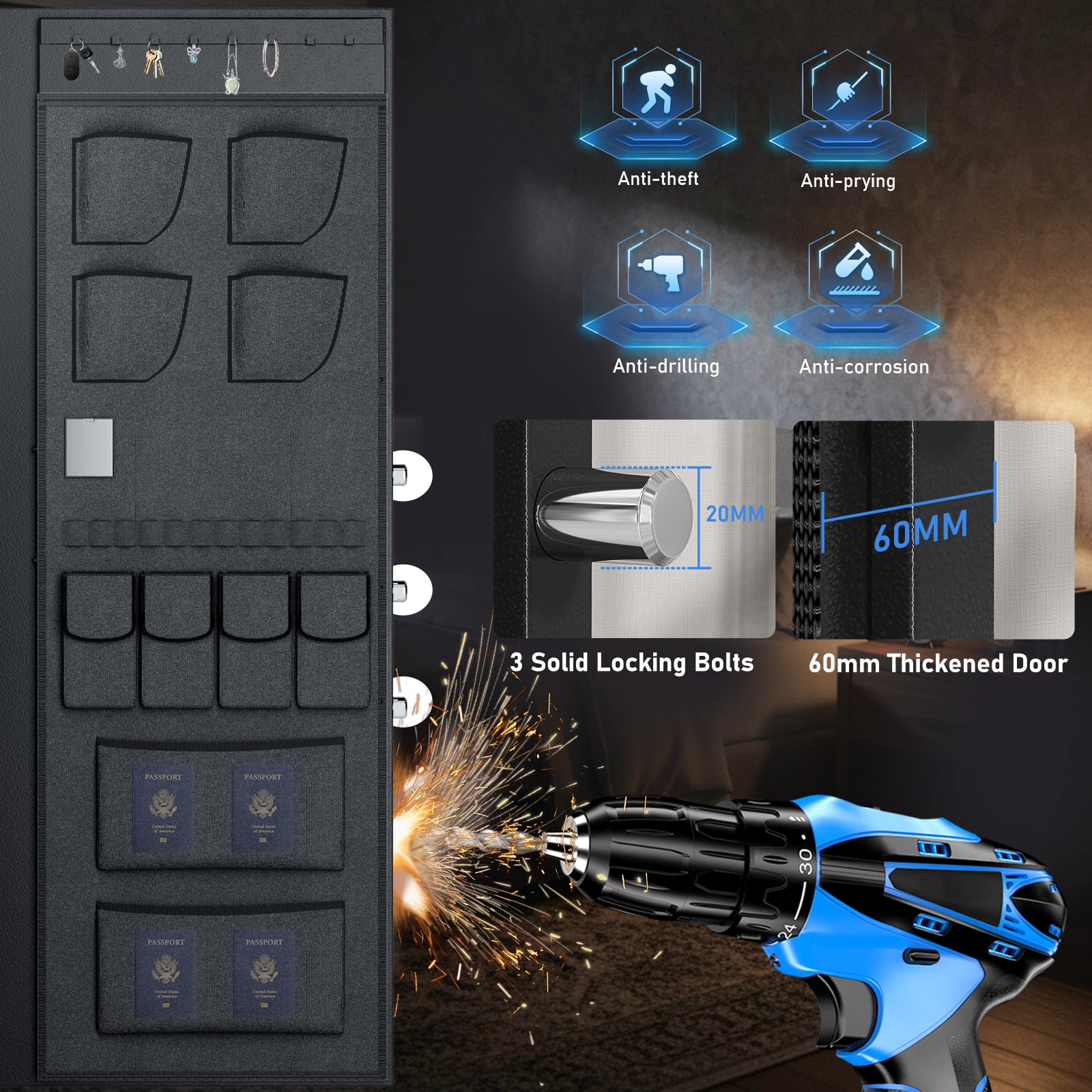 Omethey Large Digital Gun Safe, Quick Access Security Cabinet for Home Defense (Black, 54.33 in x 21.65 in x 13.8 in) snlw2