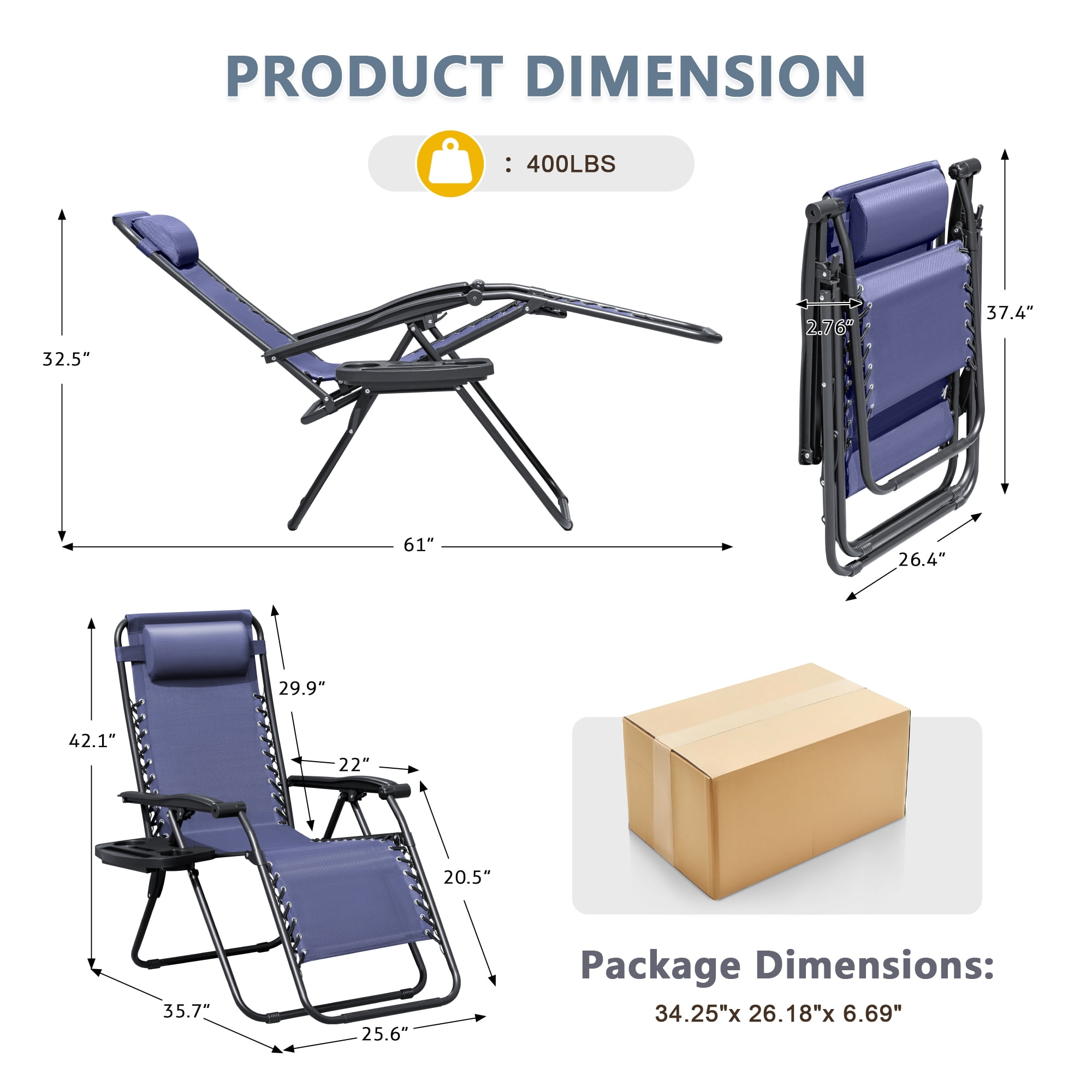 LACOO Zero Gravity Reclining Patio Chair Set with Adjustable Pillow (Blue, 2 Pack) darl1