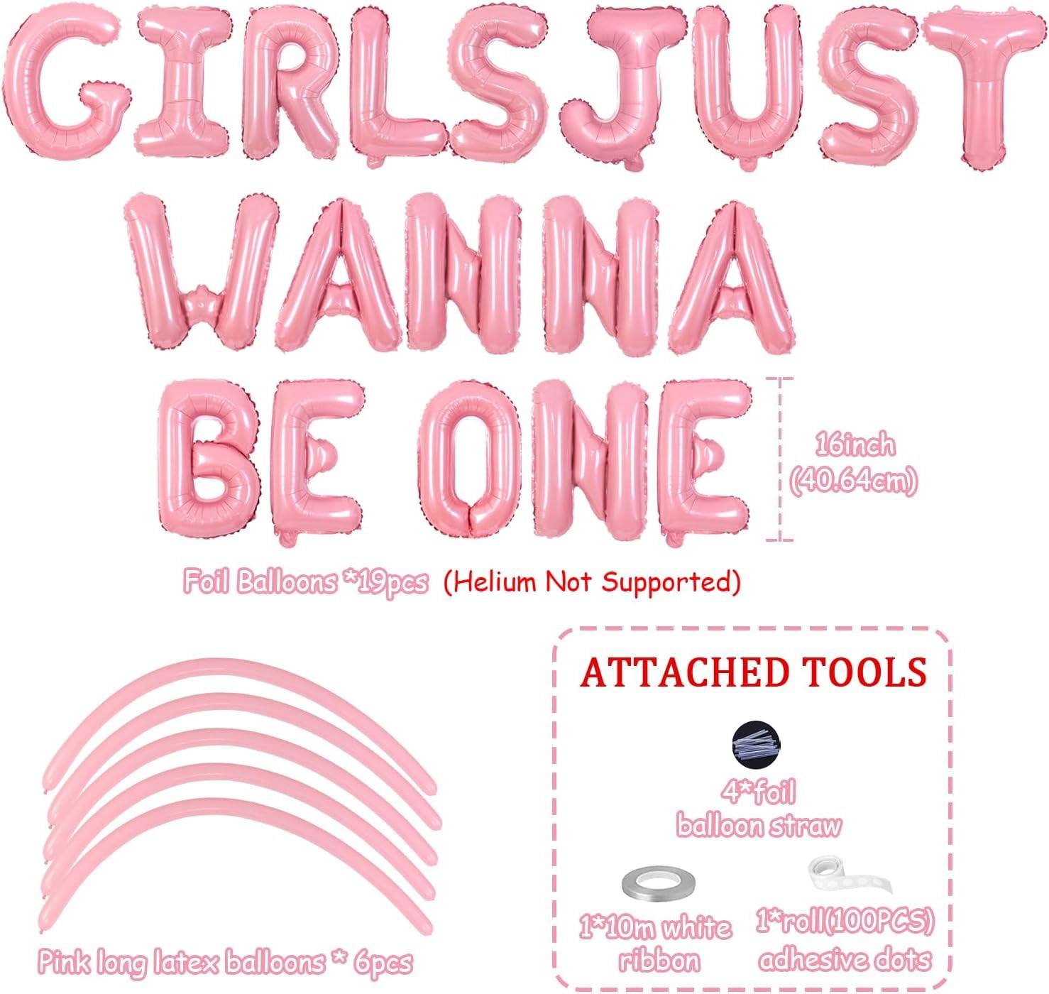 Generic Girls Just Wanna Be One Birthday Balloon Banner Set (Pink, 1 Pack) pkrnf