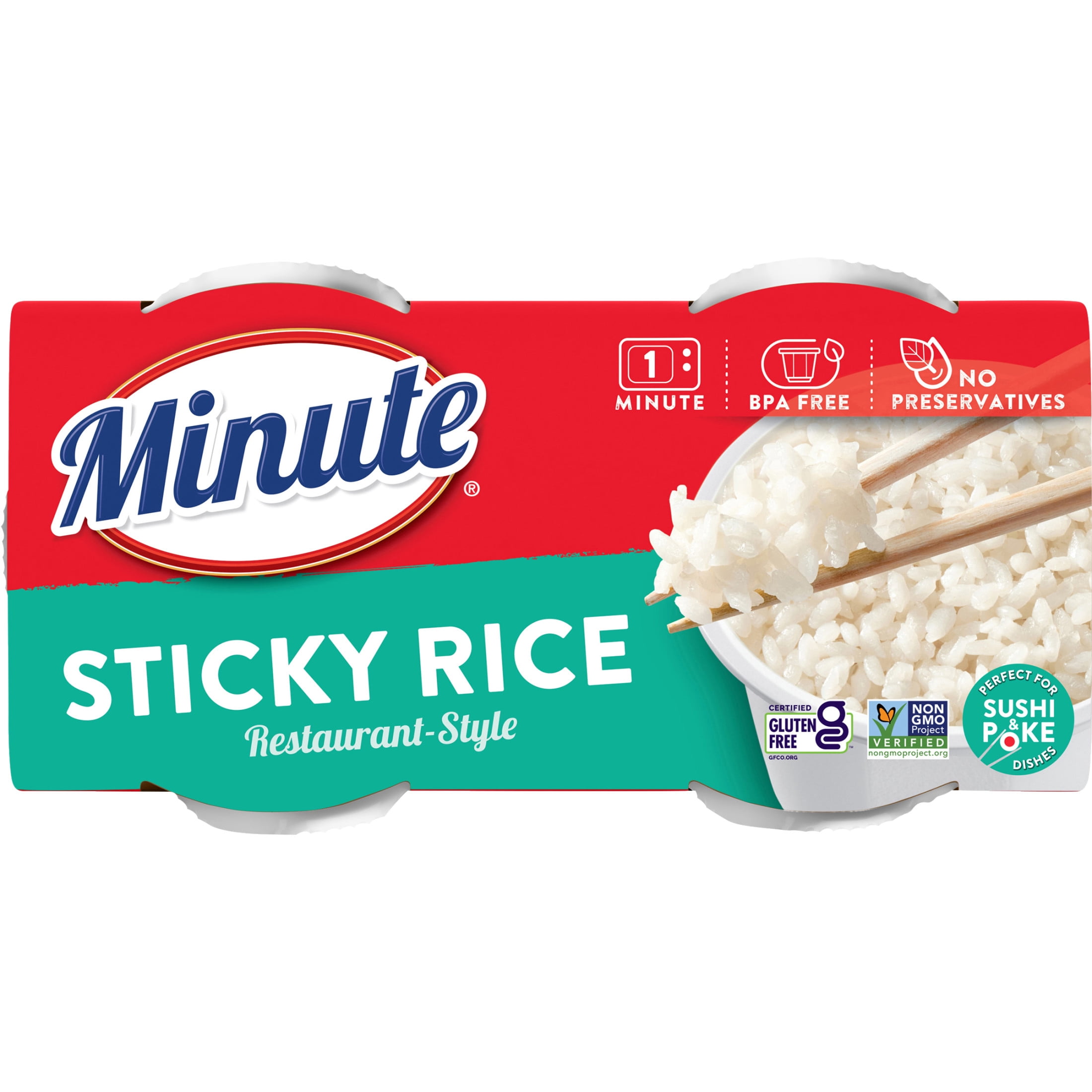 Minute Ready-to-Eat Restaurant-Style Sticky Rice, Microwaveable Rice Cups (White, 8.8 oz Total) p7x2b