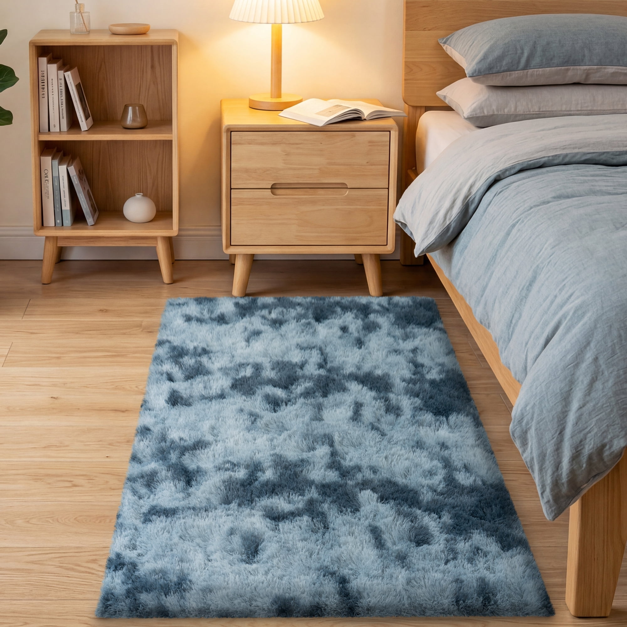 Zeneless Fluffy Area Rug, Super Soft Modern Indoor Carpet for Bedroom and Nursery (Blue and Gray, 4 ft x 6 ft) jyxpx