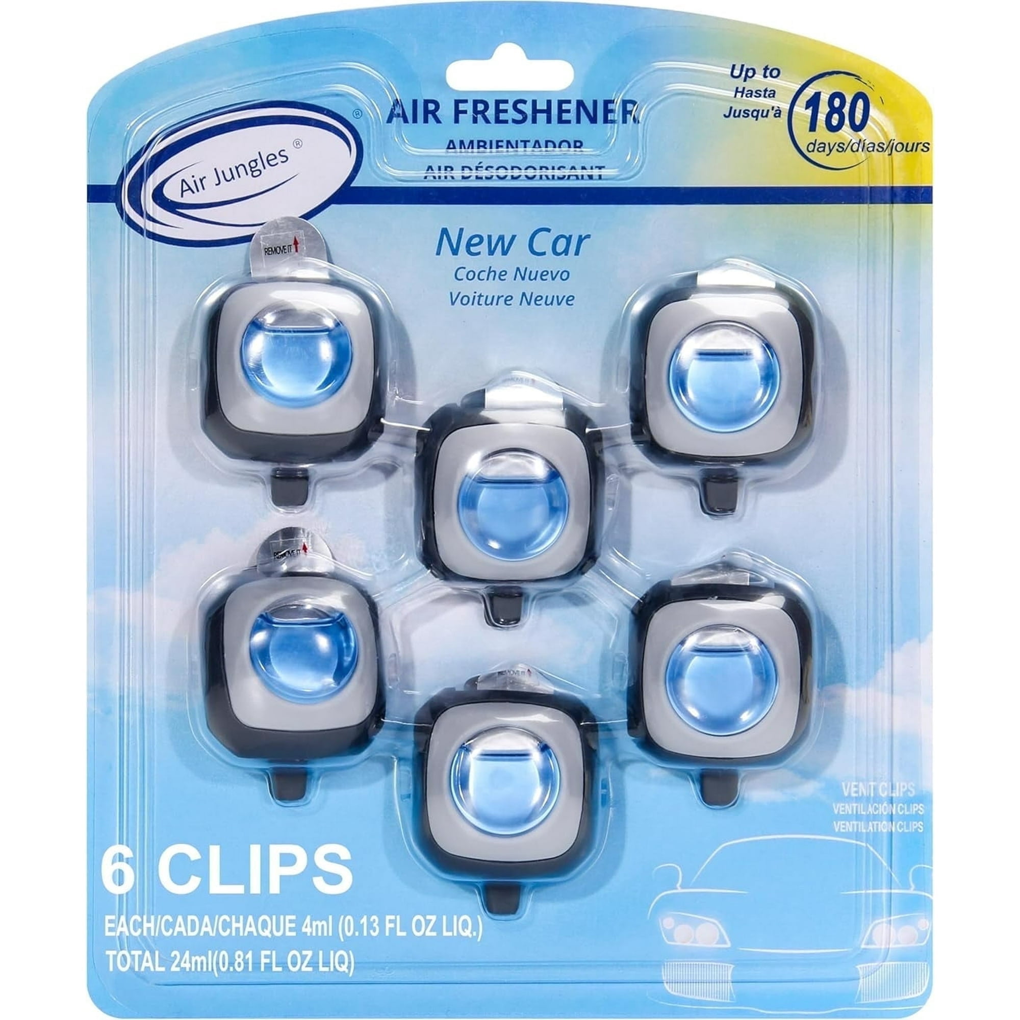 Air Jungles Car Air Freshener Vent Clips, New Car Scent, Long-Lasting Odor Eliminator (6 Ct, 0.14 fl oz each) wqog4