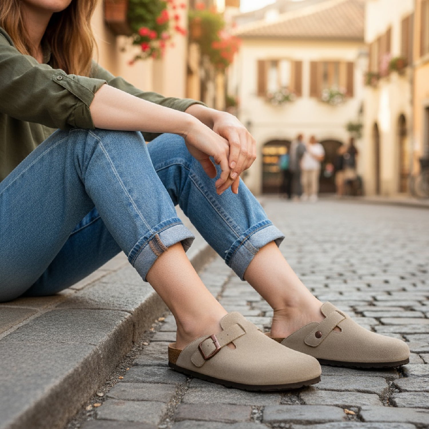 Ecetana Women's Suede Clogs & Mules Slip On Leather Sandals with Arch Support (Grey, 8 US) jijb9