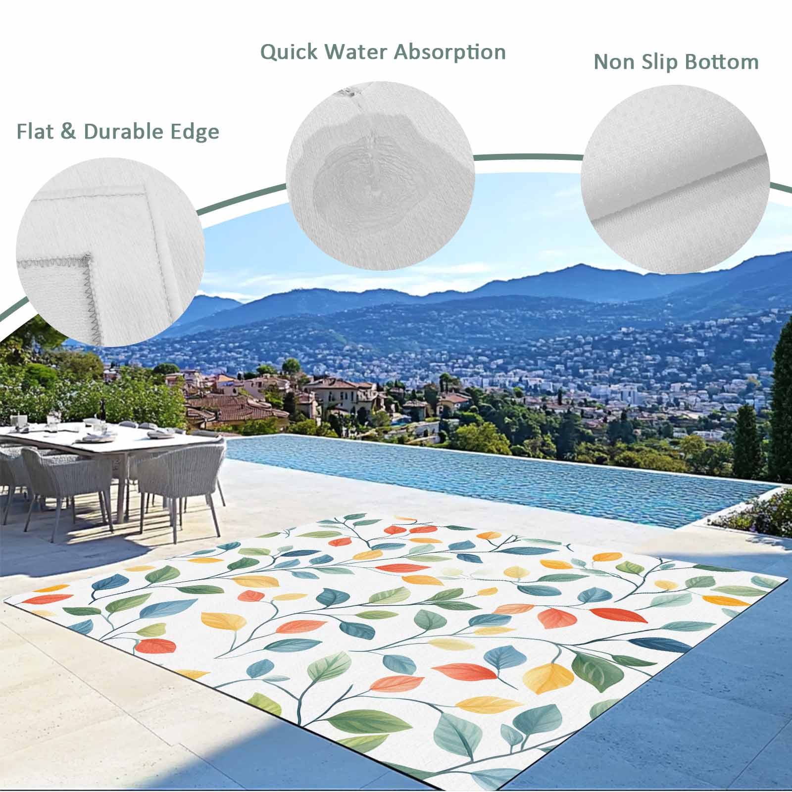 LBCASA Botanical Outdoor Area Rug, Washable Non-Slip Floor Carpet for Patio and Deck (Green, 3 ft x 5 ft) evnfs