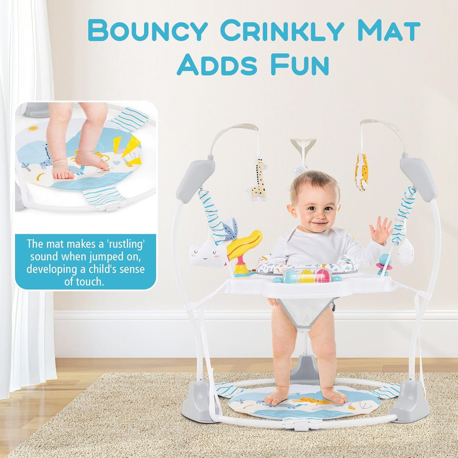 INFANS Baby Activity Center, 3-in-1 Jumper and Bouncer with Interactive Toys, 360° Rotating Seat, 3 Adjustable Heights (Blue, 25 lb Capacity) 0v924