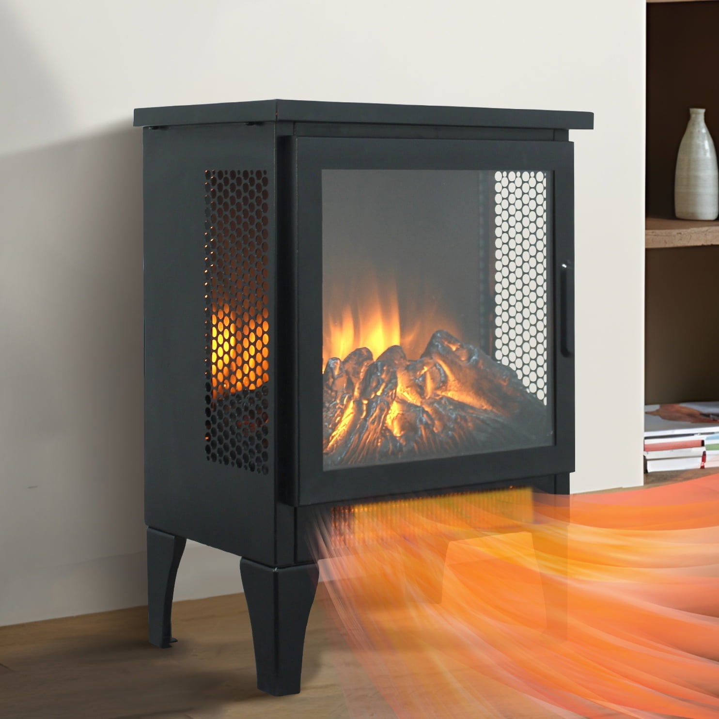 Seizeen Portable Electric Fireplace Heater with Remote Control (Black, 18 in) t8o8y