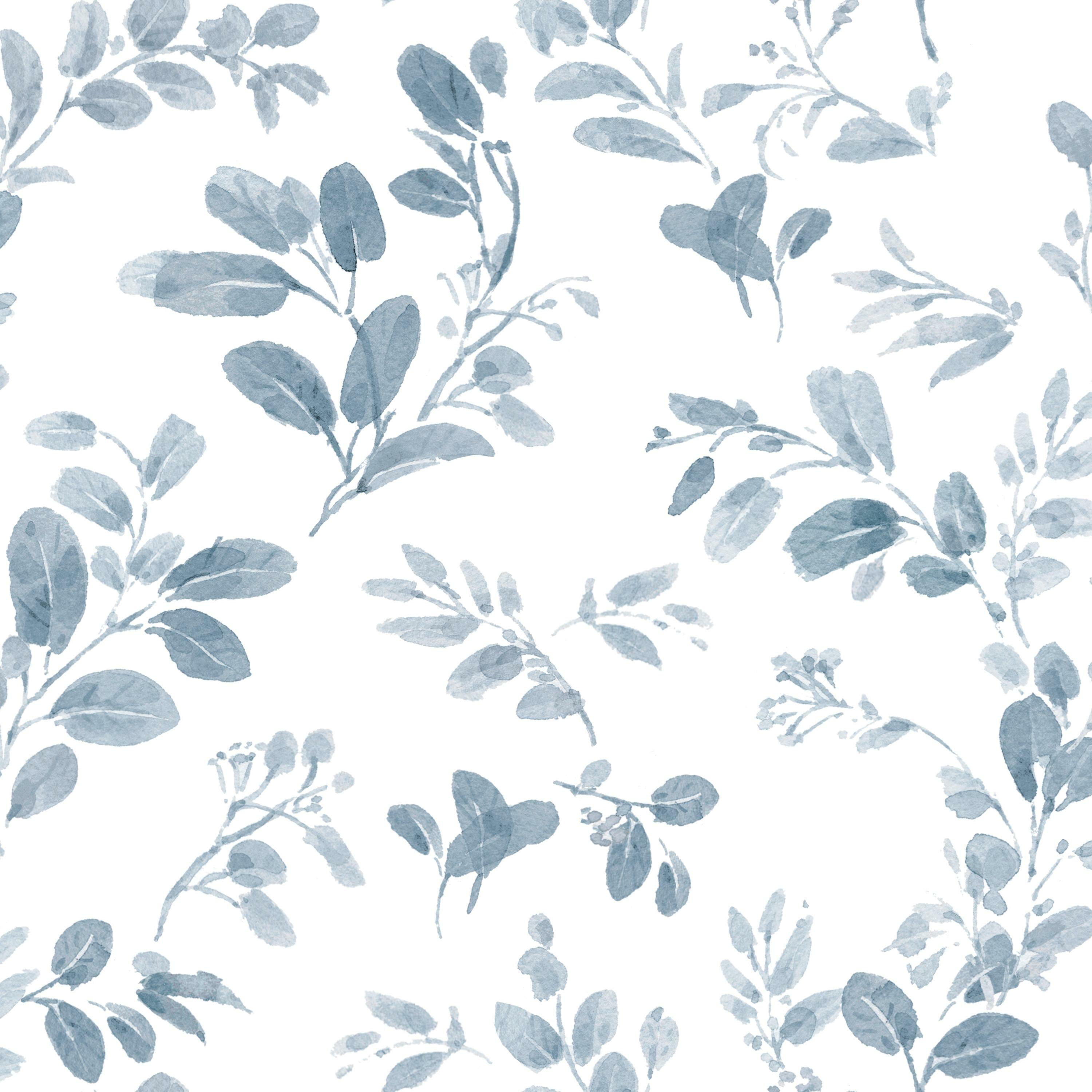 RoomMates Dancing Leaves Peel and Stick Wallpaper (Blue, 20.5 in x 18 ft) az45p