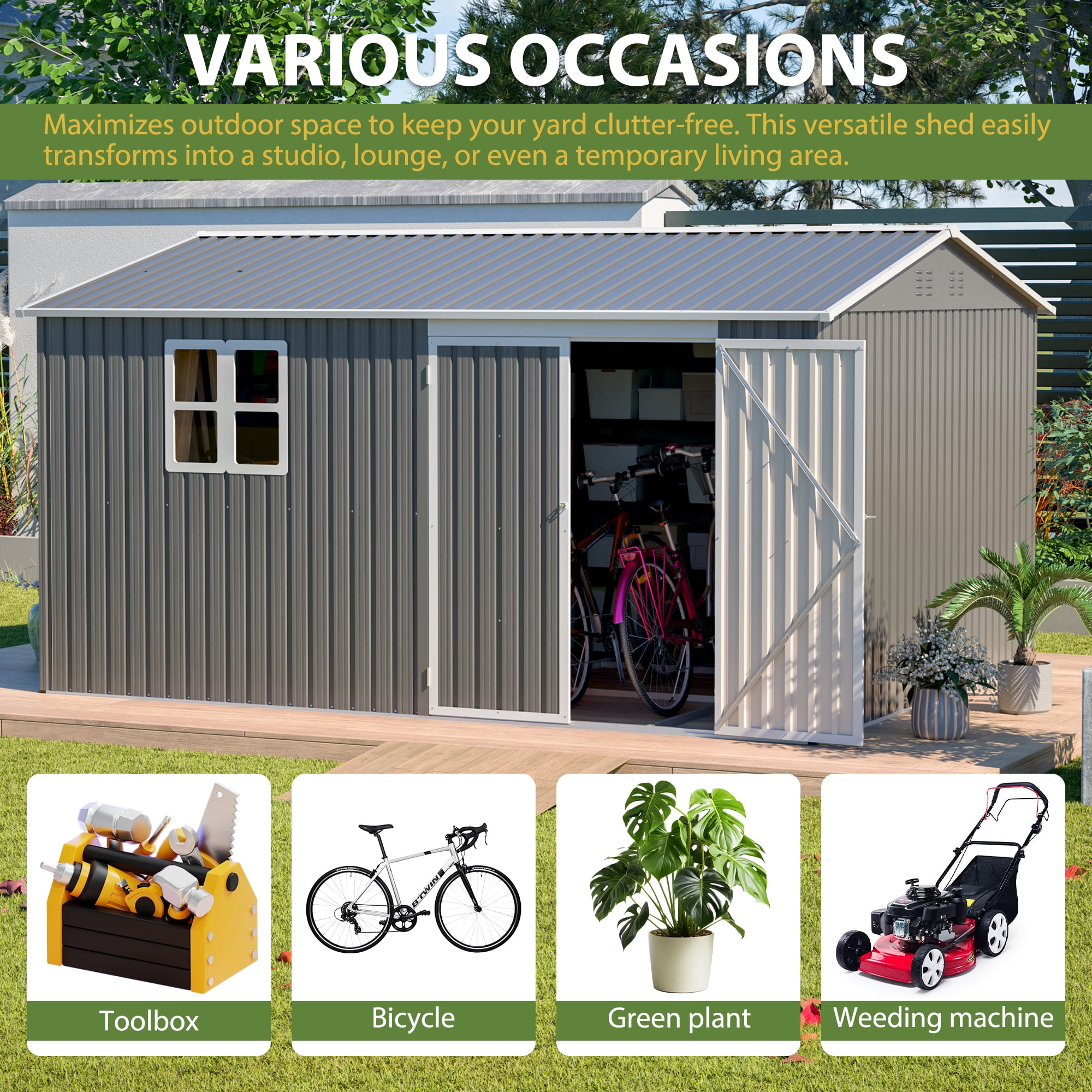 LZBEITEM 12 ft x 10 ft Outdoor Storage Shed with Floor Frame and Window (Gray) 137l9