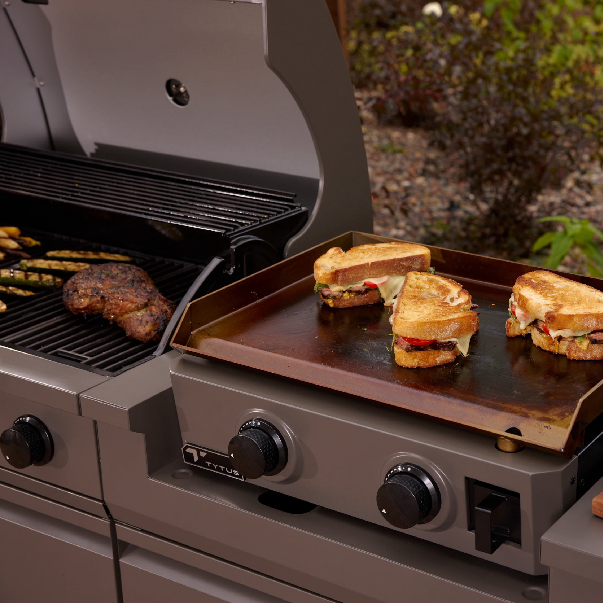 TYTUS Modular Duo 4-Burner Gas Grill and 2-Burner Gas Griddle Station with Light and Cover (Grey) so82u