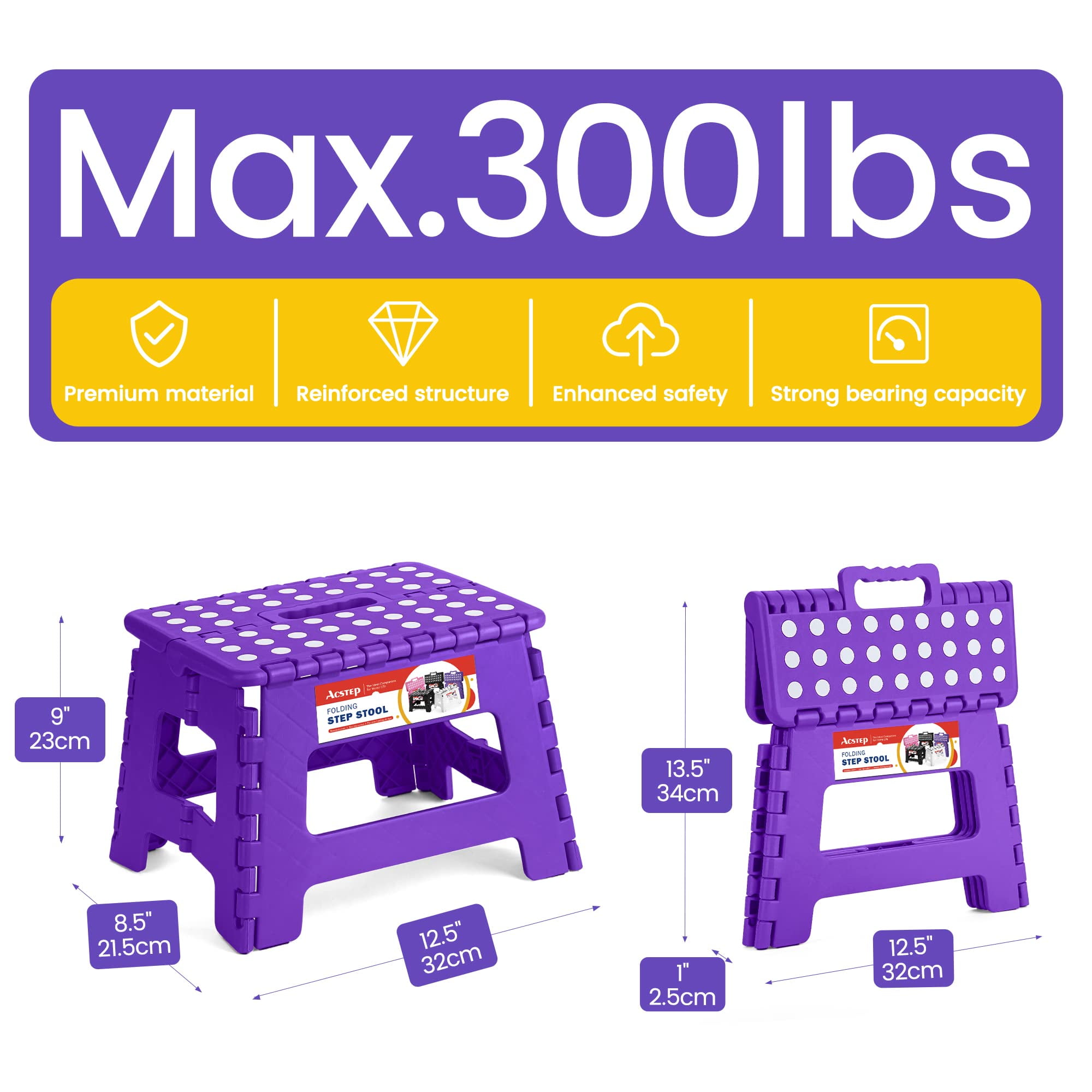 ACSTEP Folding Step Stool Non-Slip Portable Foldable Stool for Kitchen and Bathroom (Purple, 9 in) fgiyz