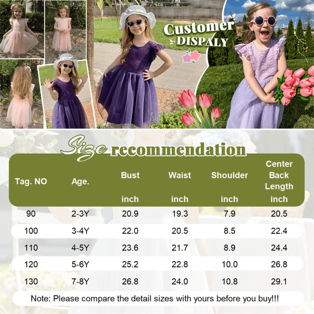 Oudiya Toddler Girls Lace Tutu Dress 3-Layer Tulle Ruffle Sleeve Summer Party Dress (Black, 3T) 9qw3c