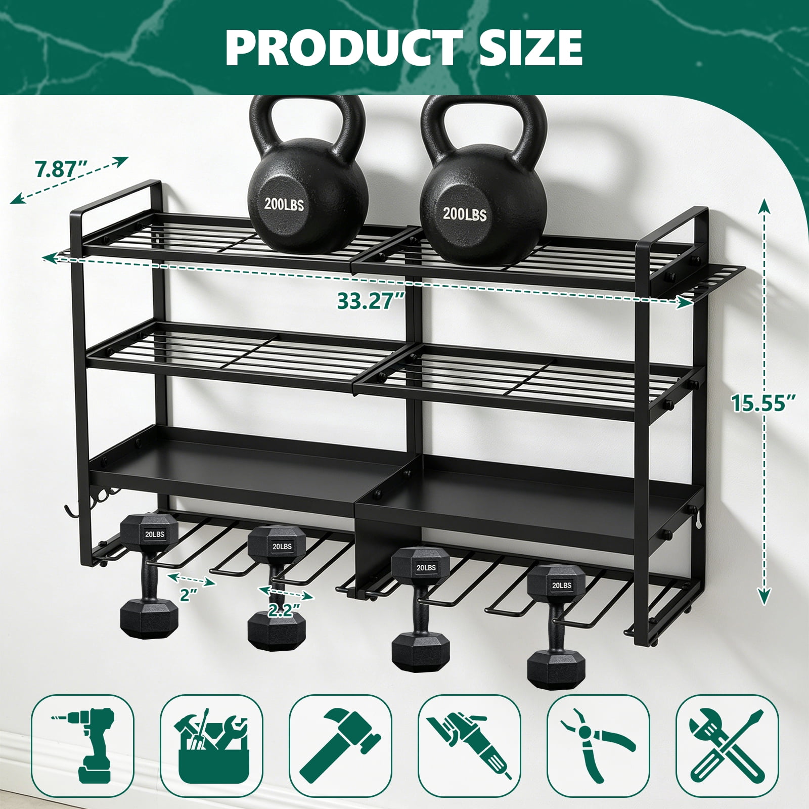 HaiNova Power Tool Organizer Wall Mount, 4-Tier Heavy Duty Storage Rack with 8 Drill Holders (Black, 400 lb Capacity) 3ntlo