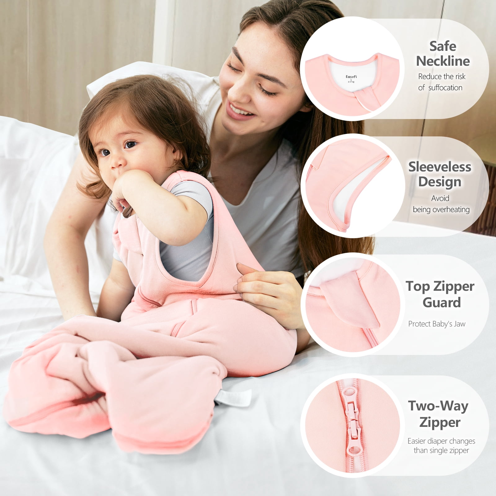 Easyfi Baby Sleep Sack 0.5 Tog Wearable Blanket (Pink, 0-6 Months) 4sbhb
