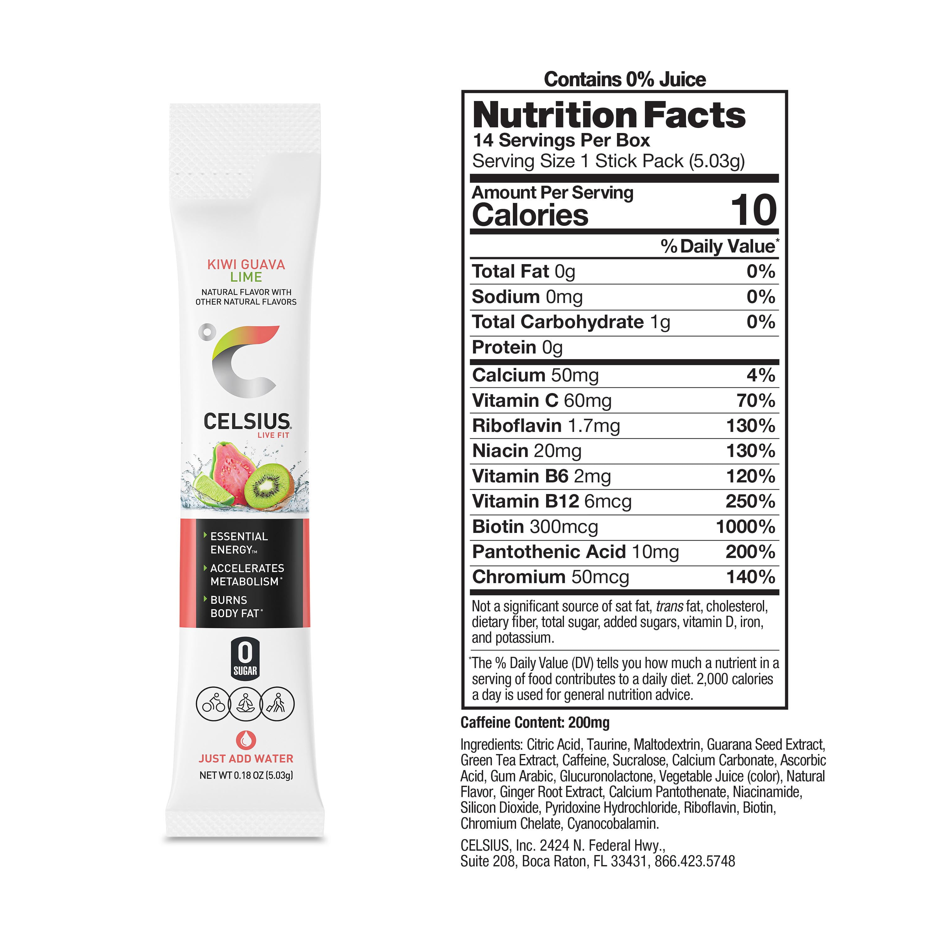 CELSIUS On-The-Go Essential Energy Powder Sticks, Kiwi Guava Lime (14 Count) ta7cj