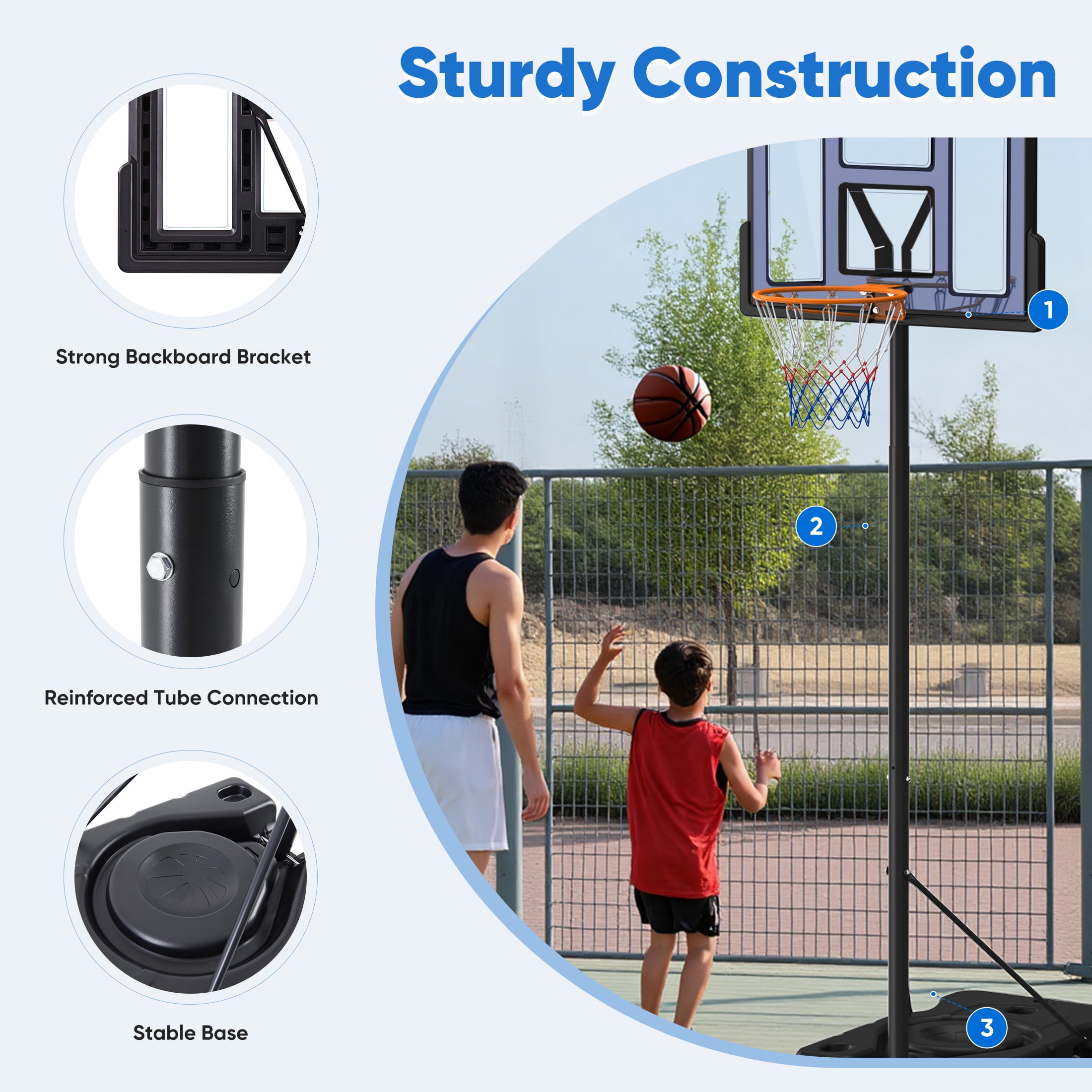 Edx Portable Basketball System, Adjustable Height Outdoor Hoop with 44 in Shatterproof Backboard (Grey, 6.1 ft to 10 ft) tkiy8
