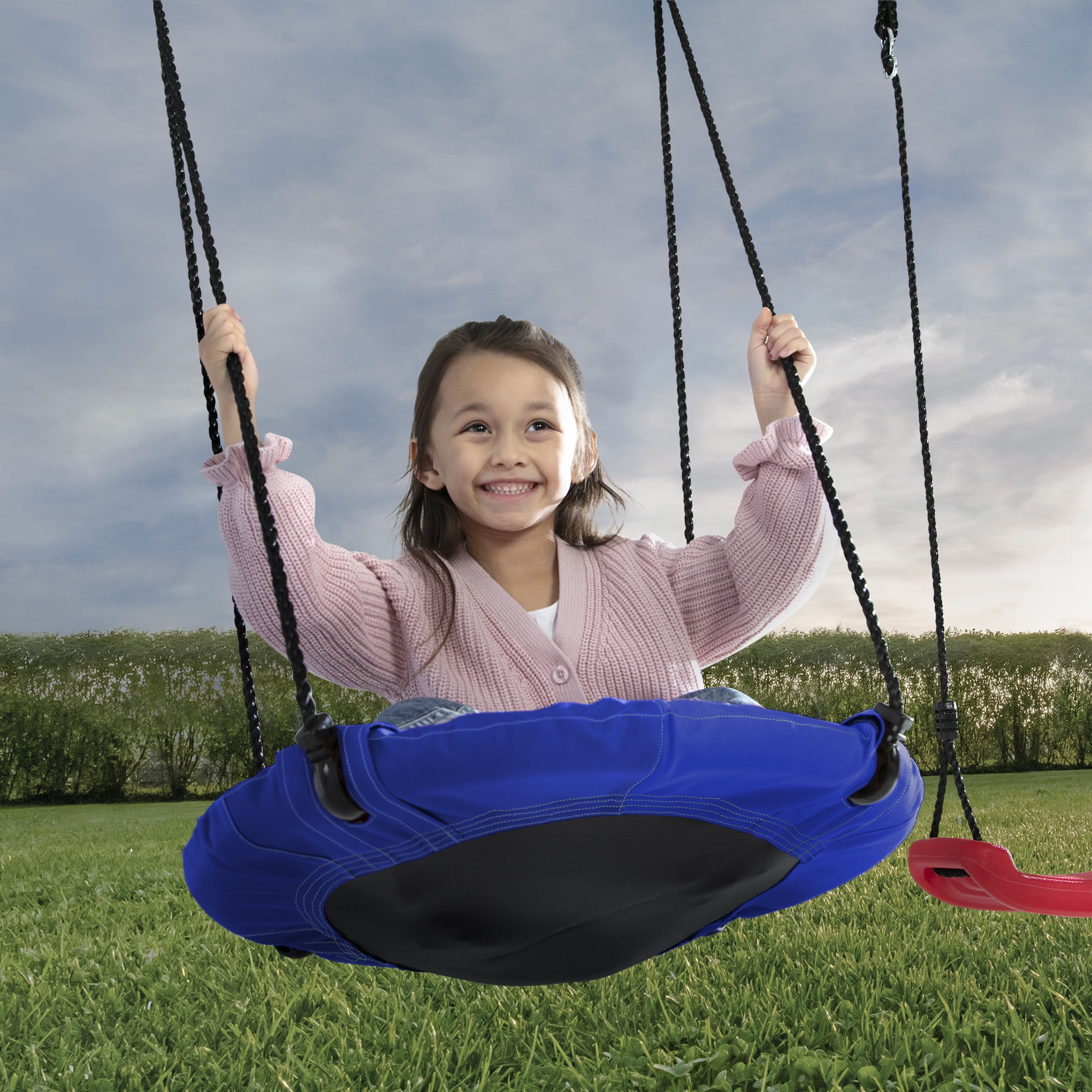 Delta Children FunZone Outdoor Metal 4-Piece Swing Set (Blue/Red, 109.4 in W x 54 in D x 68.9 in H) bfc6b
