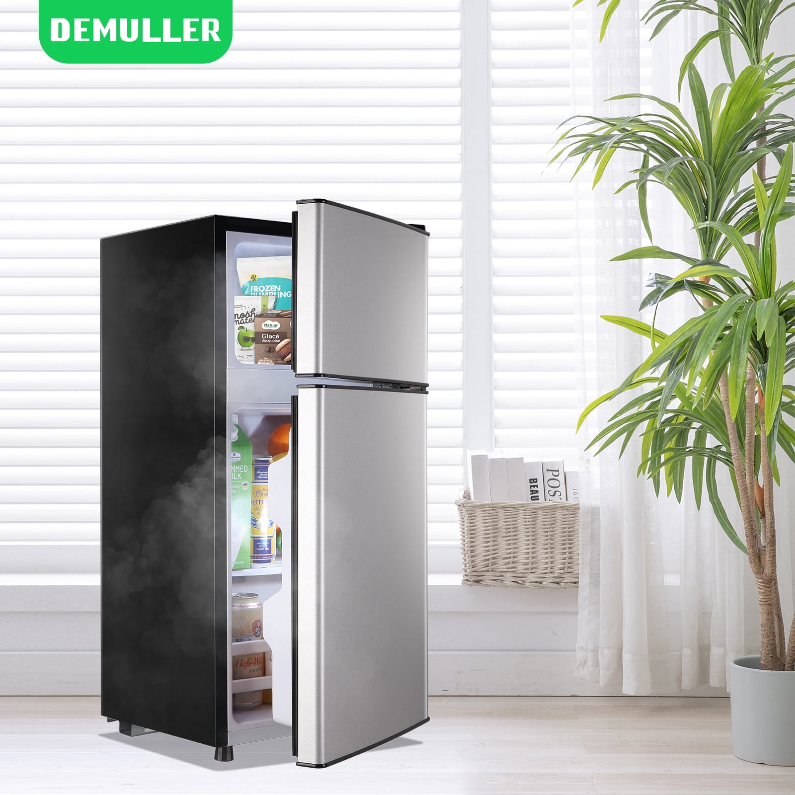DEMULLER 2.4 Cu.ft Mini Refrigerator with Freezer, Dual Door Compact Fridge for Dorm Office (Silver, 2.4 Cu.ft) pnqxf