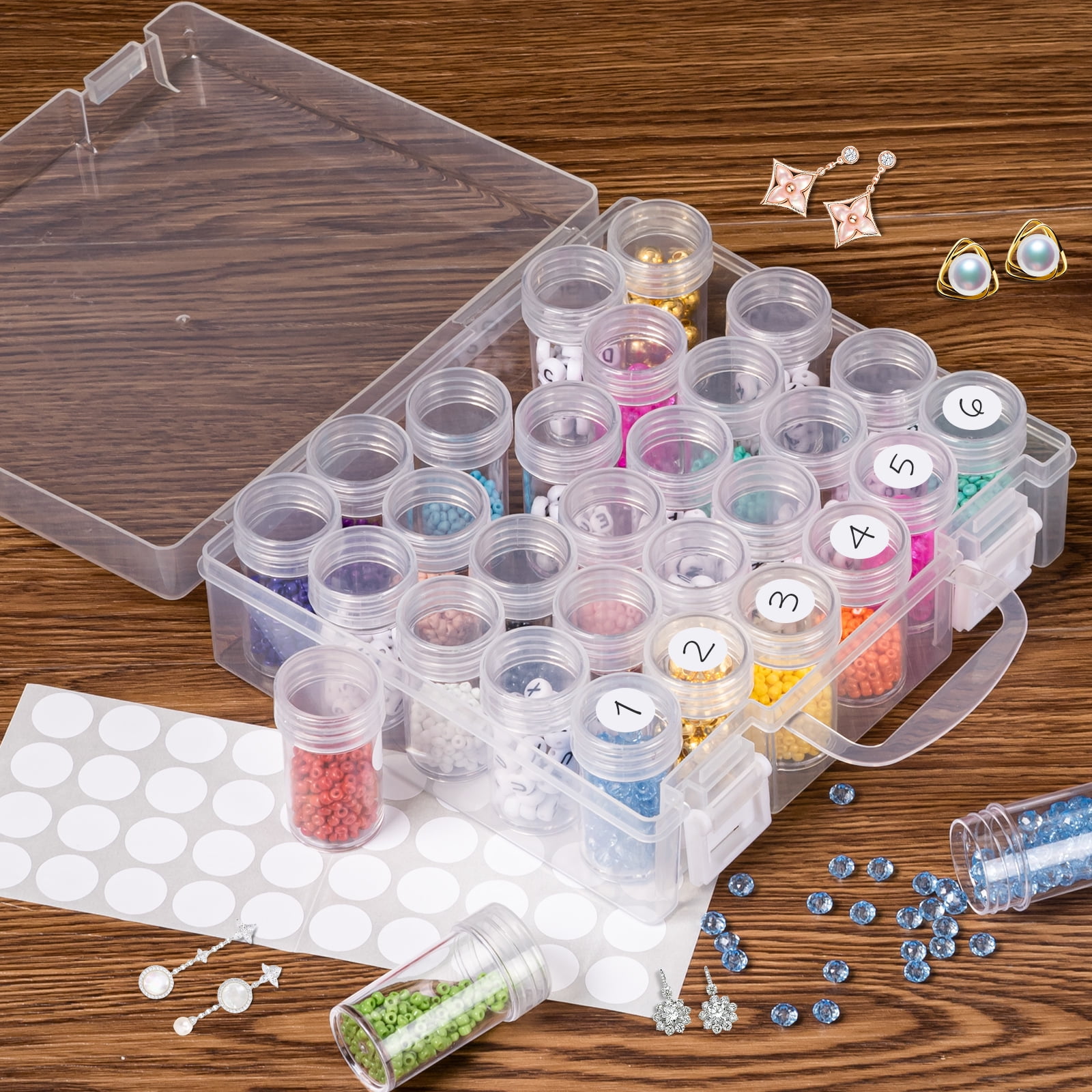 HUSAFTENG Diamond Painting Storage Container, 30-Grid Bead Organizer for Crafts and Rhinestones (Clear, 6.7 in x 5.9 in x 2 in) roxj8