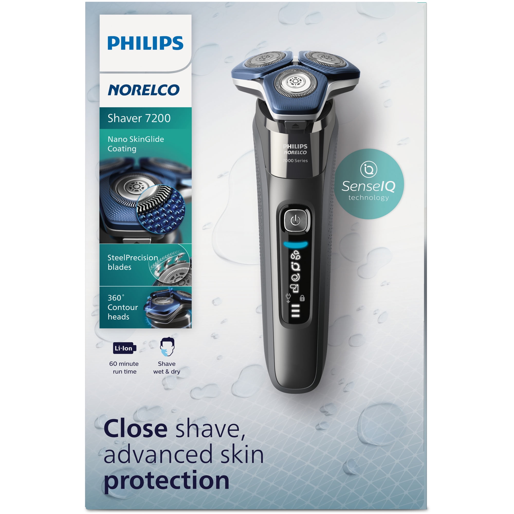 Philips Norelco Shaver 7200 Rechargeable Wet & Dry Electric Shaver with SenseIQ Technology and Pop-Up Trimmer (Black, 1 Count) kwxpd
