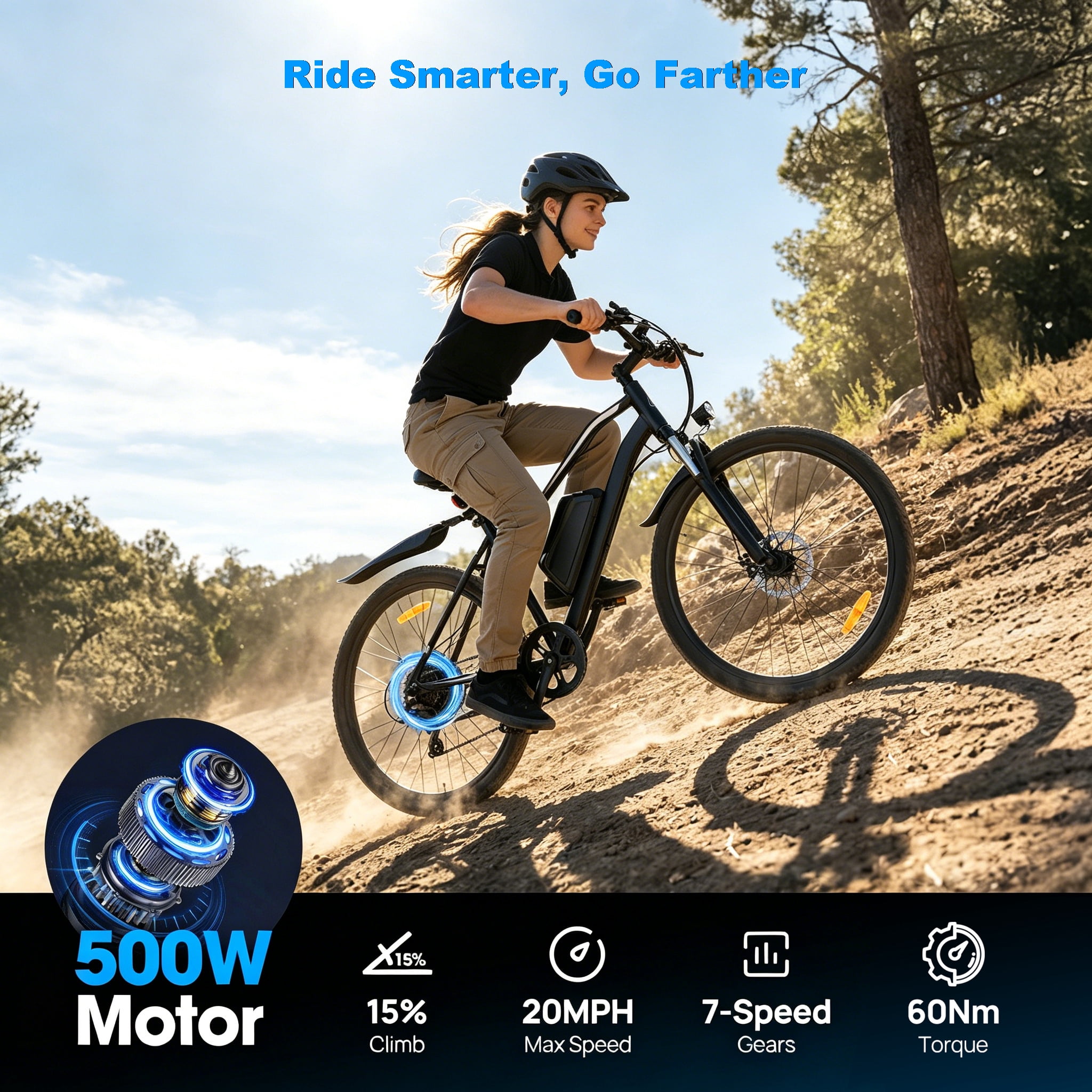 isinwin Electric Mountain Bike for Adults, 26 in E-Bike with Shimano 7-Speed Gears, 750W Peak Motor, 36V Battery (Black, 26 in) ve91o