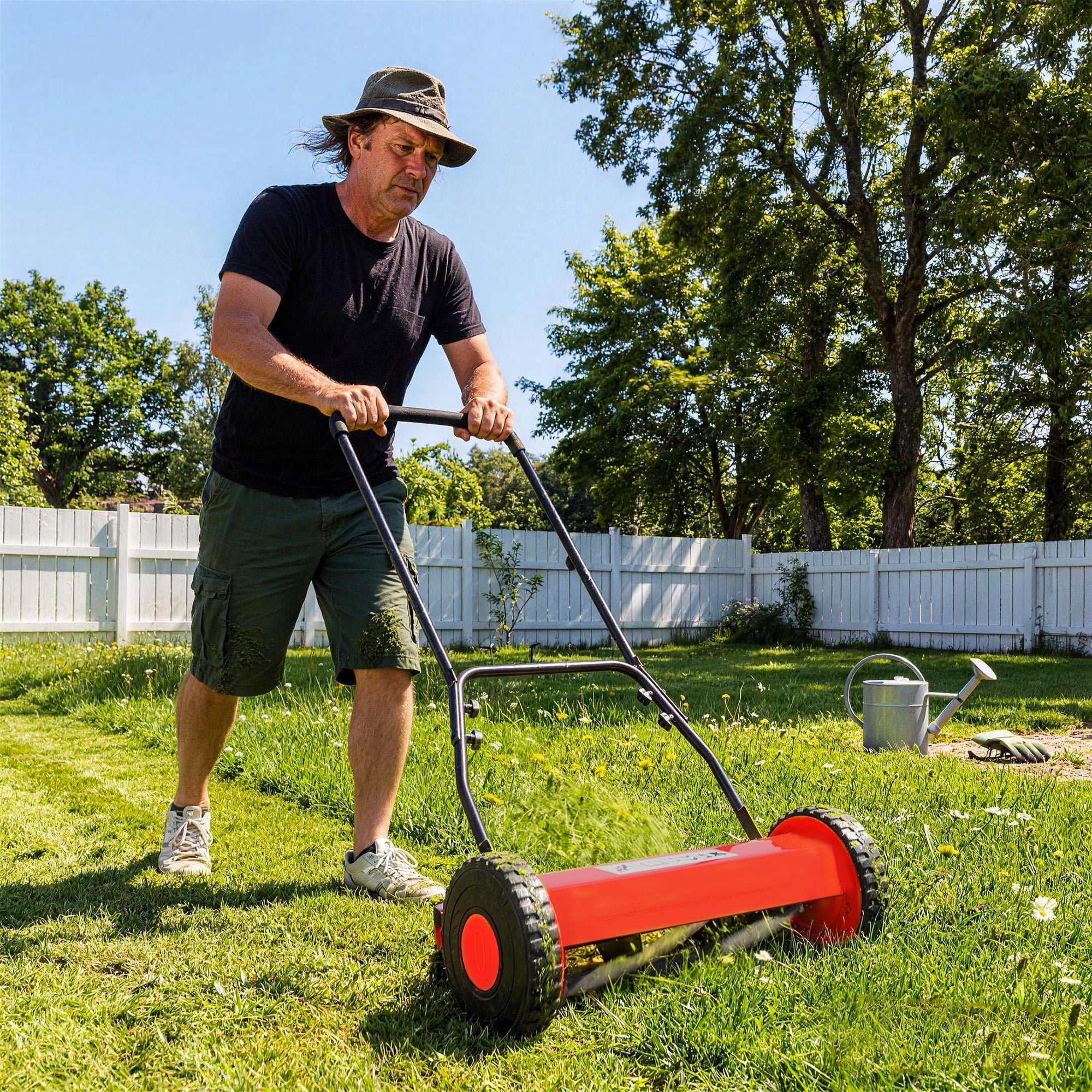Lumiparty 14 in 5-Blade Manual Push Reel Lawn Mower, Adjustable Height Grass Cutter (Red, 14 in) yfq7w
