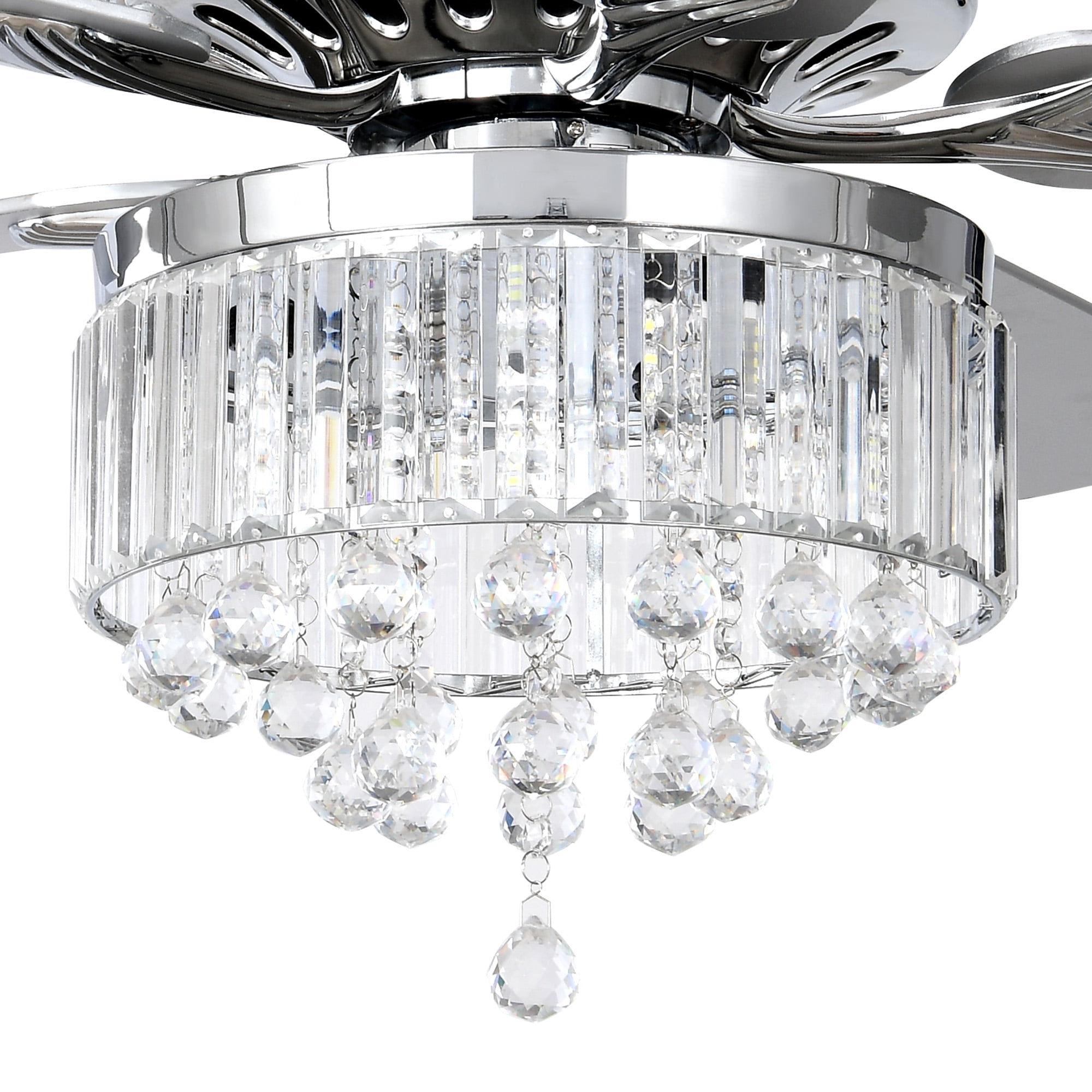 Dextrus 52 in Chandelier Ceiling Fan with Remote, Crystal Light Fixture, Silent Reversible Motor, Chrome (52 in) 6qwa1