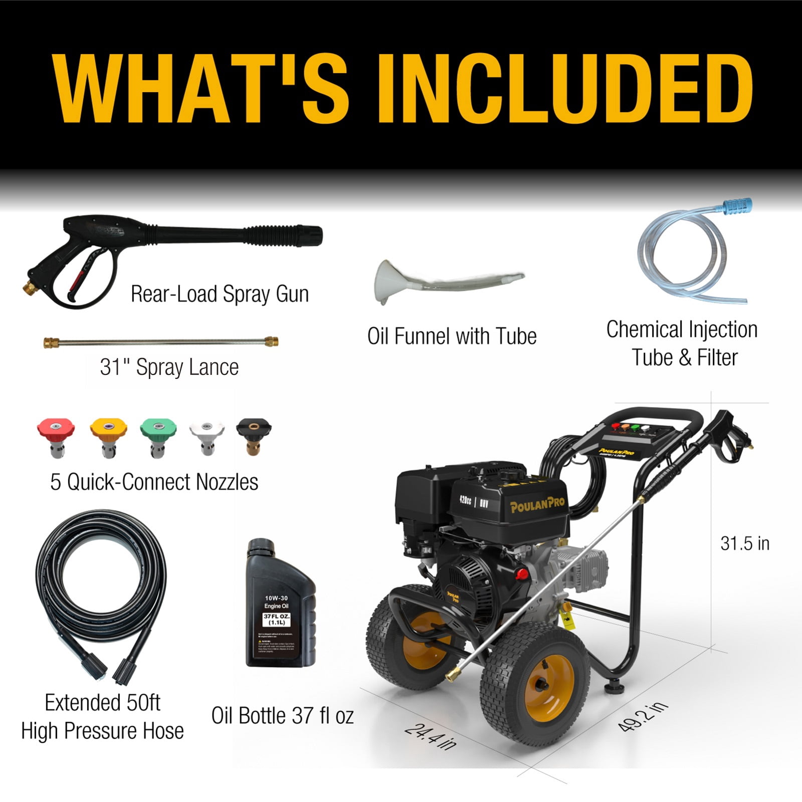 Poulan Pro Gas Pressure Washer (4400 PSI, 4.2 GPM, 420cc Engine, 50 ft Hose, 12 in Wheels) voi2l