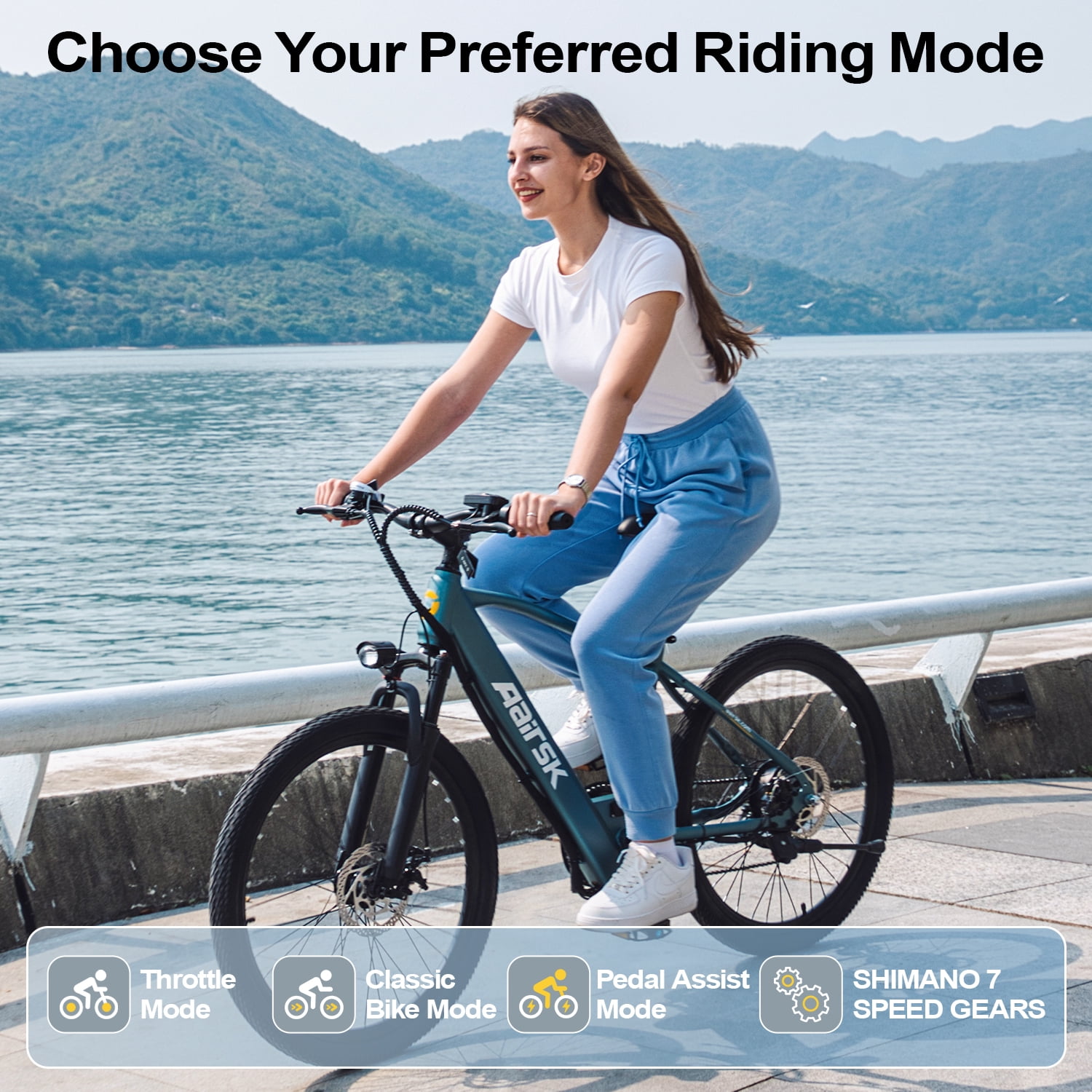Unibike Electric Mountain Bike for Adults, 400W Motor with 7-Speed Shimano Gear System (Blue, 24 in) pyf4k