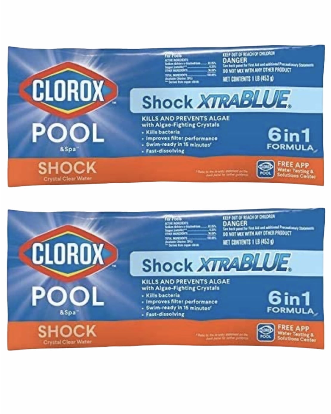 Clorox Pool&Spa Shock XtraBlue 6-in-1 Formula Fast-Dissolving Pool Sanitizer (2 lb Total, 2 Pack) gojv8