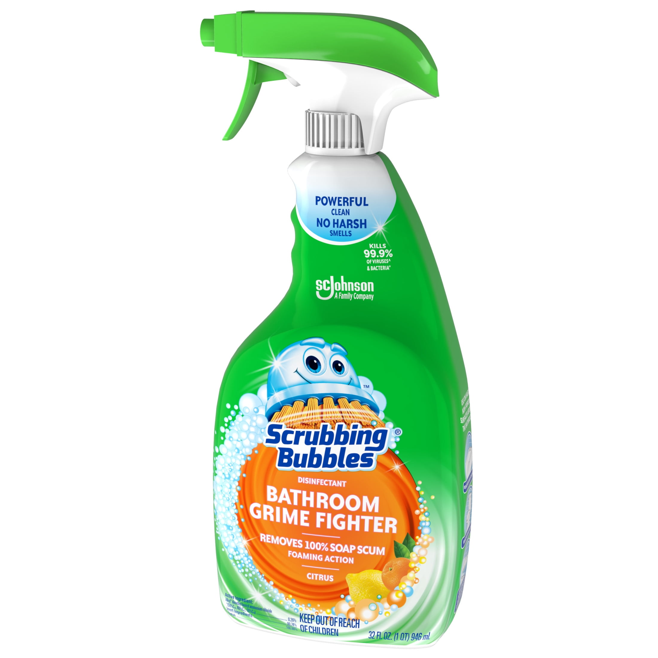 Scrubbing Bubbles Bathroom Grime Fighter Disinfectant Spray, Multi-Surface Cleaner (Citrus, 32 oz) y24yi