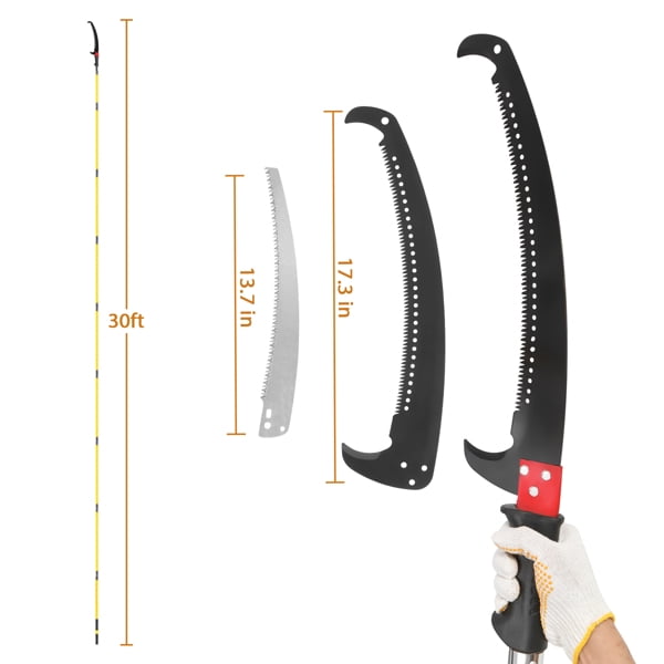 AsterOutdoor Manual Pole Saw Tree Trimmer Set, Extendable Fiberglass Long Reach Pruner (Yellow, 30 ft) qvf8s