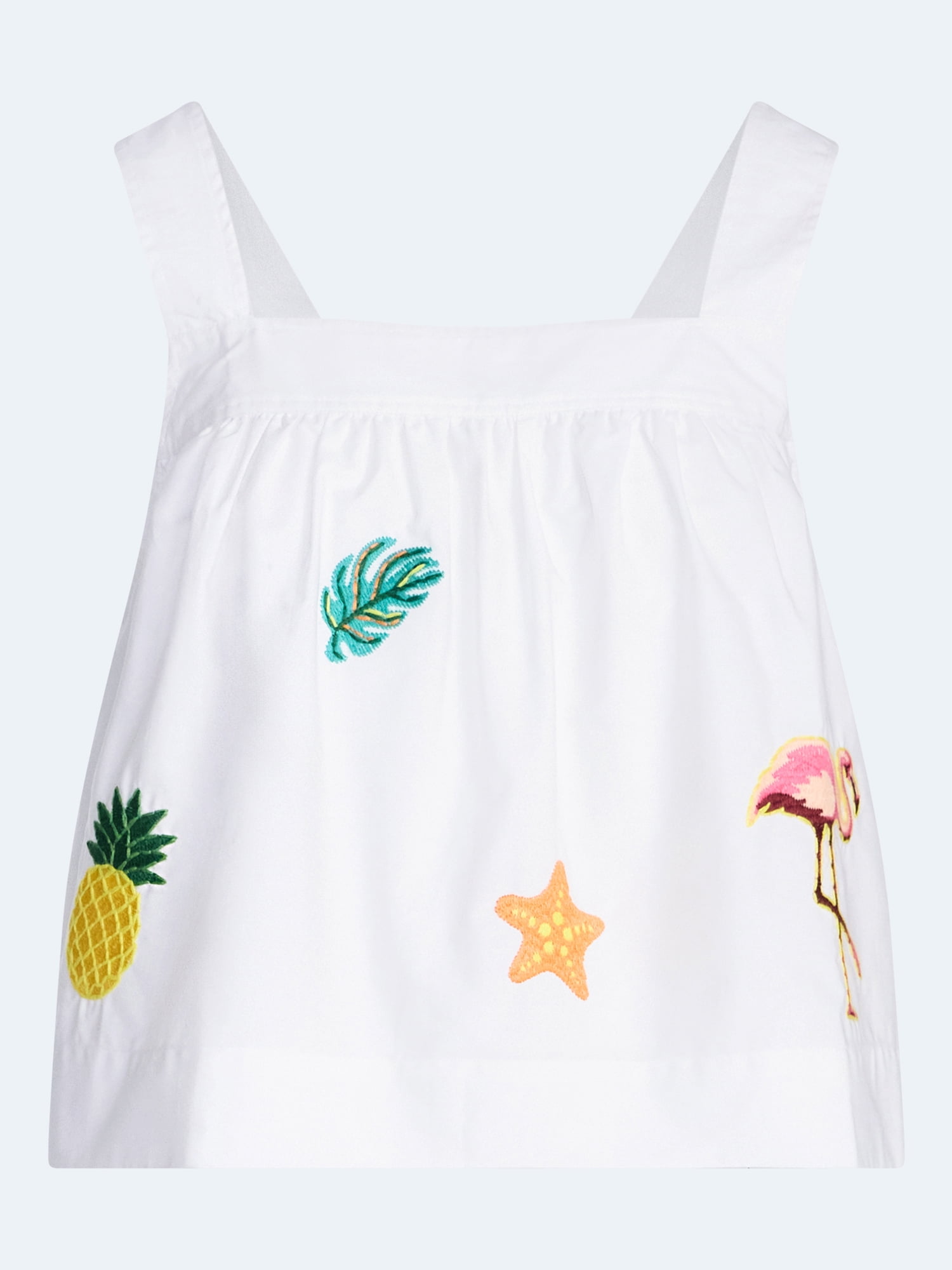 Free Assembly Women's Embroidered Cotton Square Neck Tank Top (White, XS-4X) kbbdf