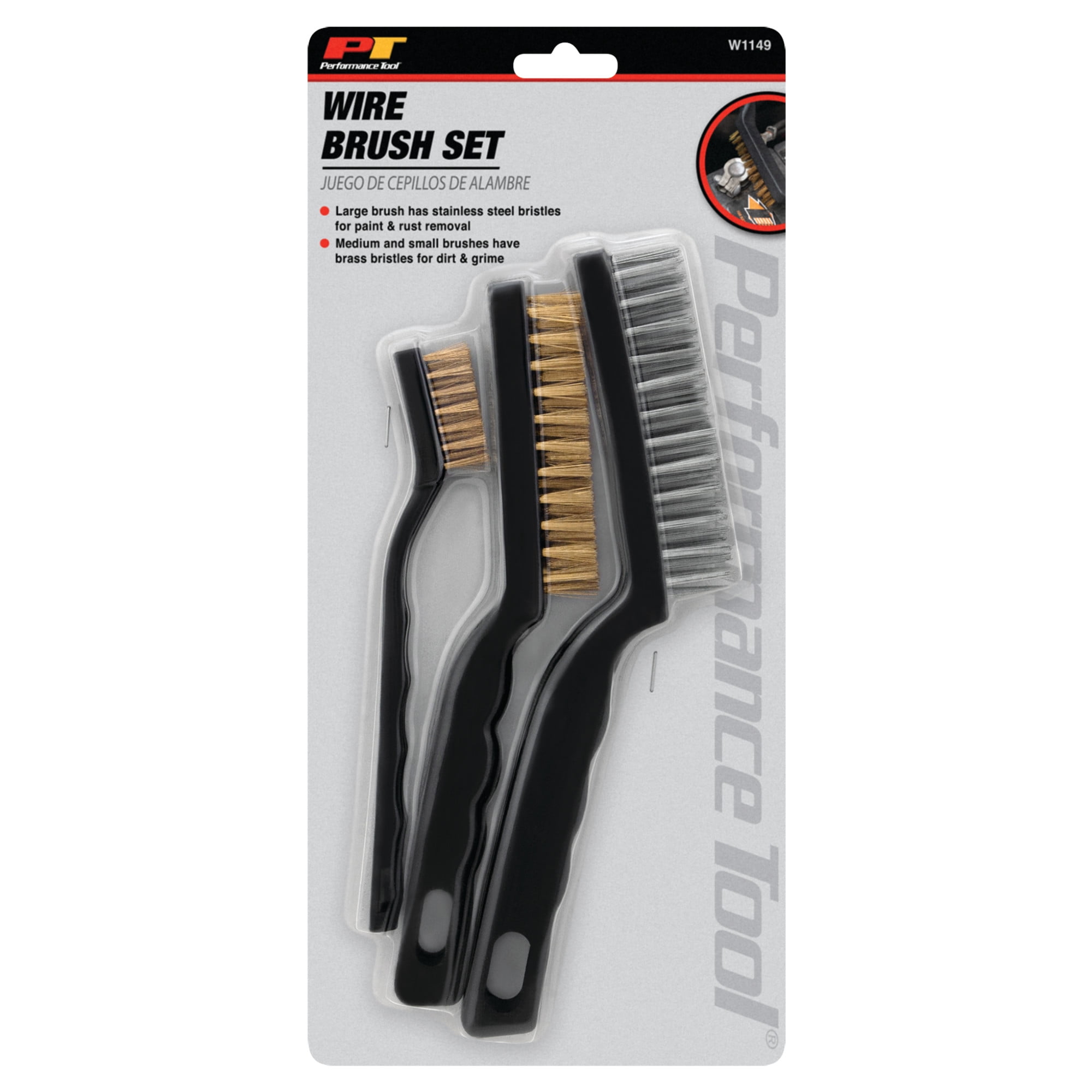 Performance Tool W1149 Wire Brush Set Heavy-Duty Cleaning Tool (Black, 3-Piece) ry3r8