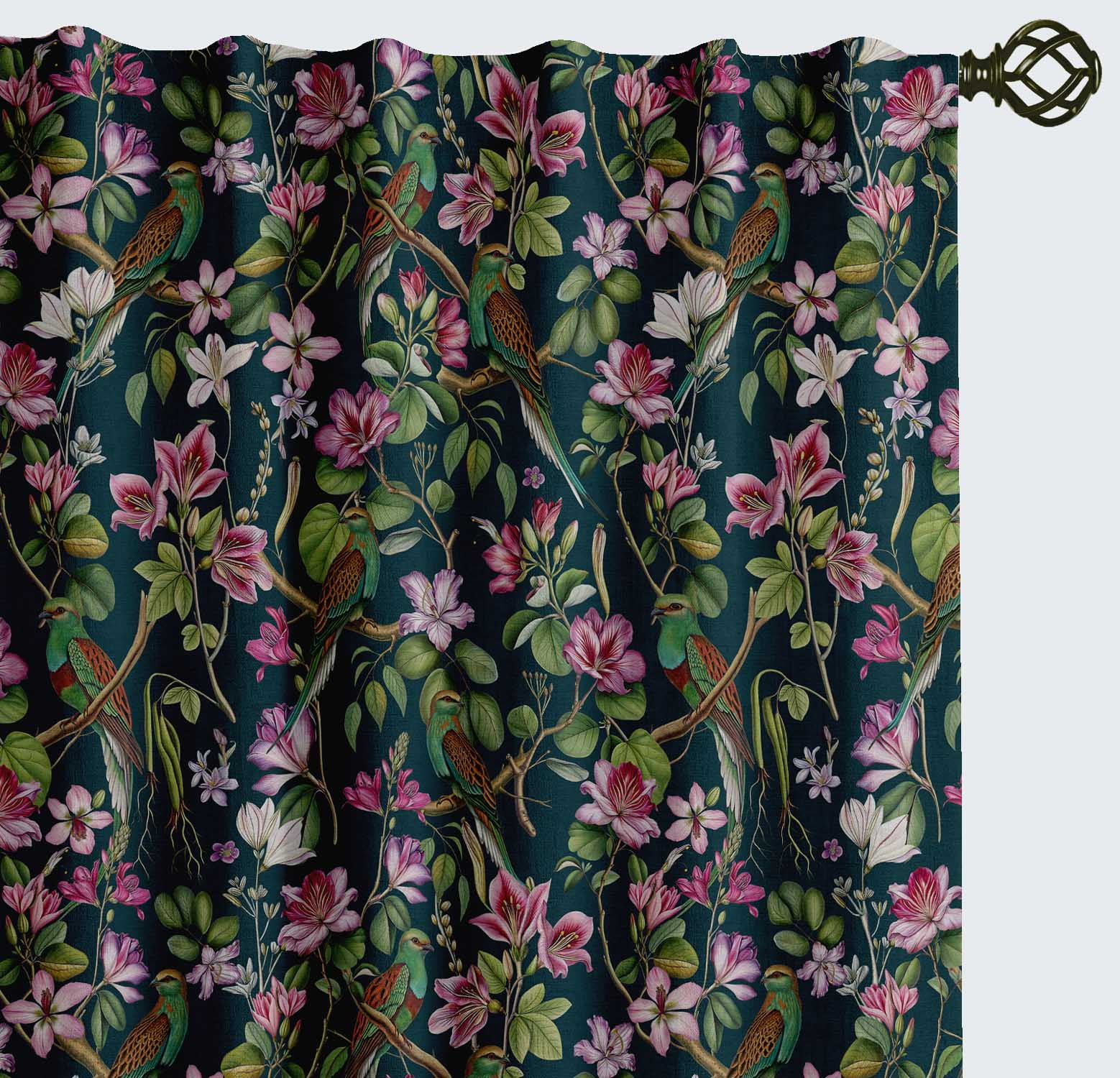 Vargottam Cotton Window Curtains, Light Filtering Drapes with Bird Print (Green, 52 in x 63 in, Set of 2) hs0ru