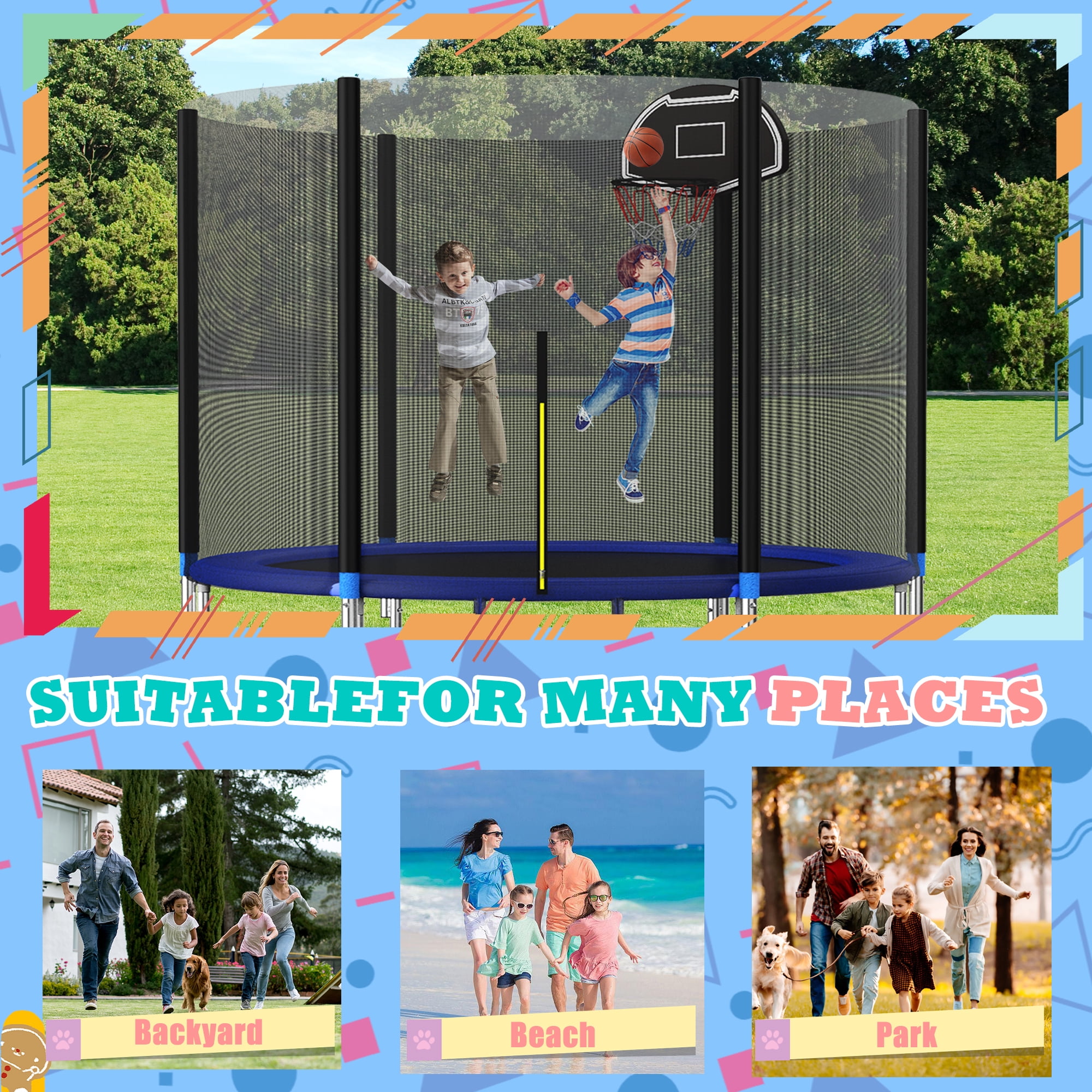 Shengchao Trade 10ft Recreational Trampoline with Enclosure Net and Ladder (Blue, 10ft) h2z4w