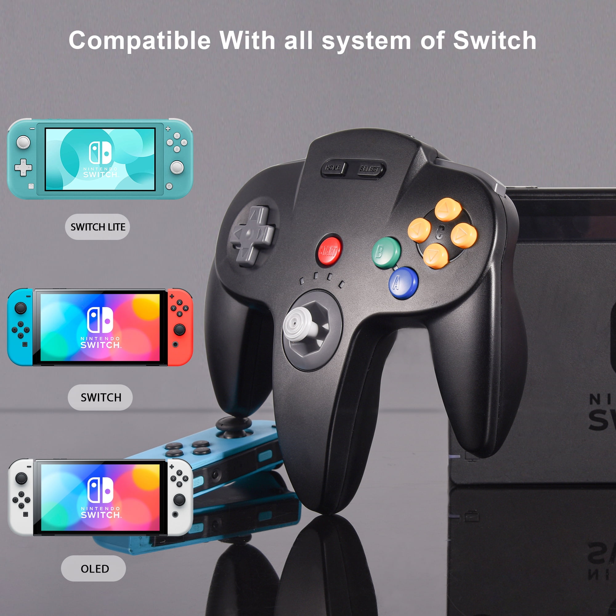 Luxmo 2.4GHz Wireless Gaming Controller for N64 Console, Switch, PC, and Raspberry Pi (Black, 1 Pack) 5tke5