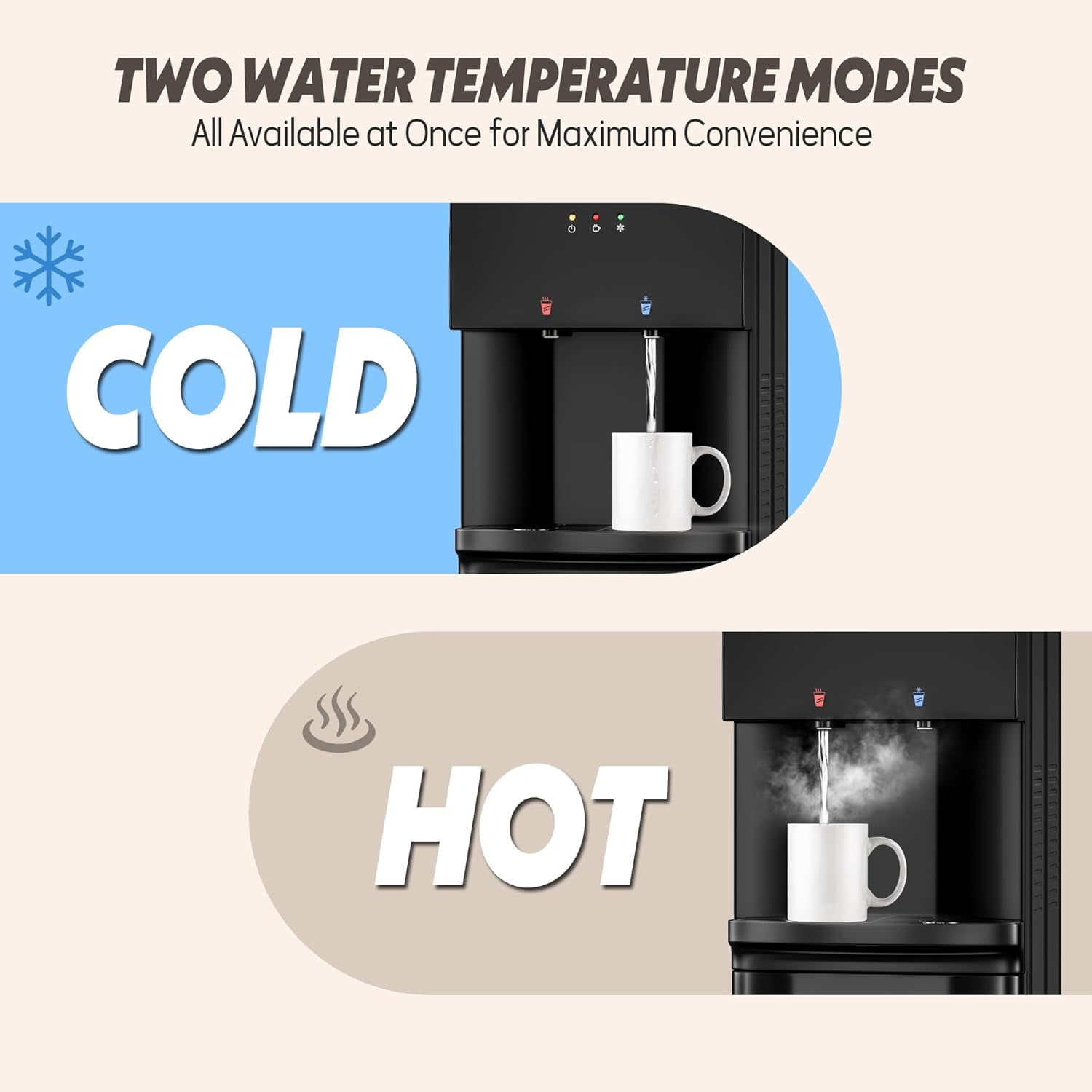 UrbanSync Top Loading Water Cooler Dispenser with Hot and Cold Temperature Settings (Black, 3 or 5 Gallon) 217ku - Image 6